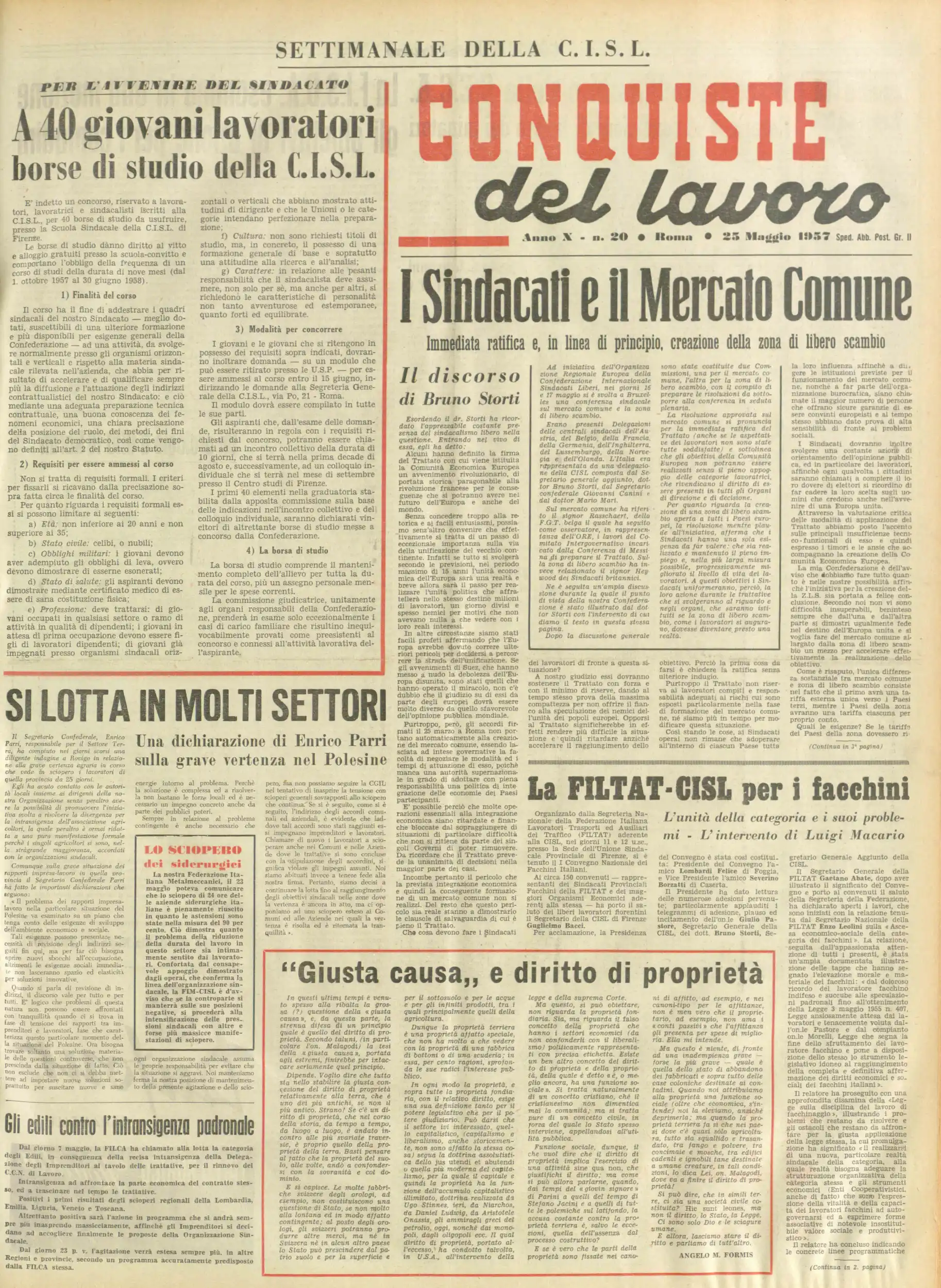Conquiste del Lavoro del 25/05/1957 N. 20 Anno 10