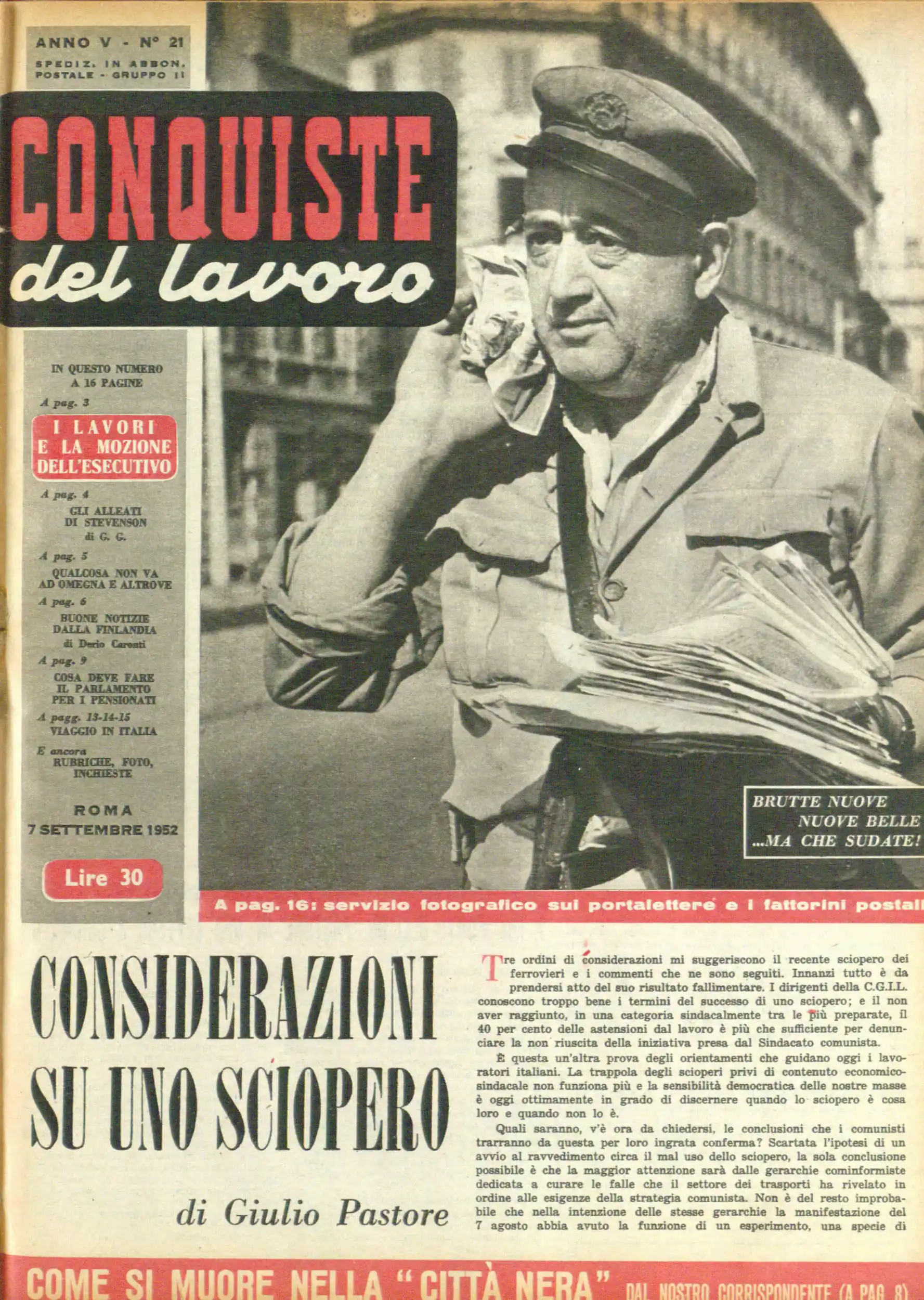 Conquiste del Lavoro del 07/09/1952 N. 21 Anno 5