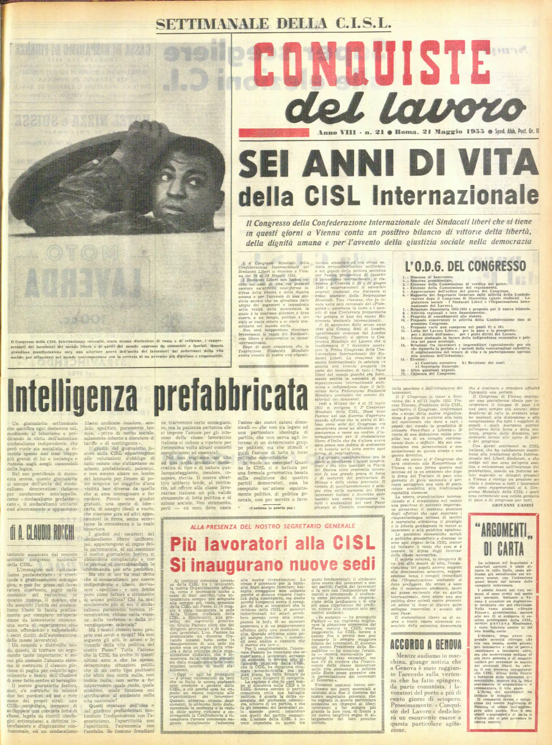 Conquiste del Lavoro del 21/05/1955 N. 21 Anno 8