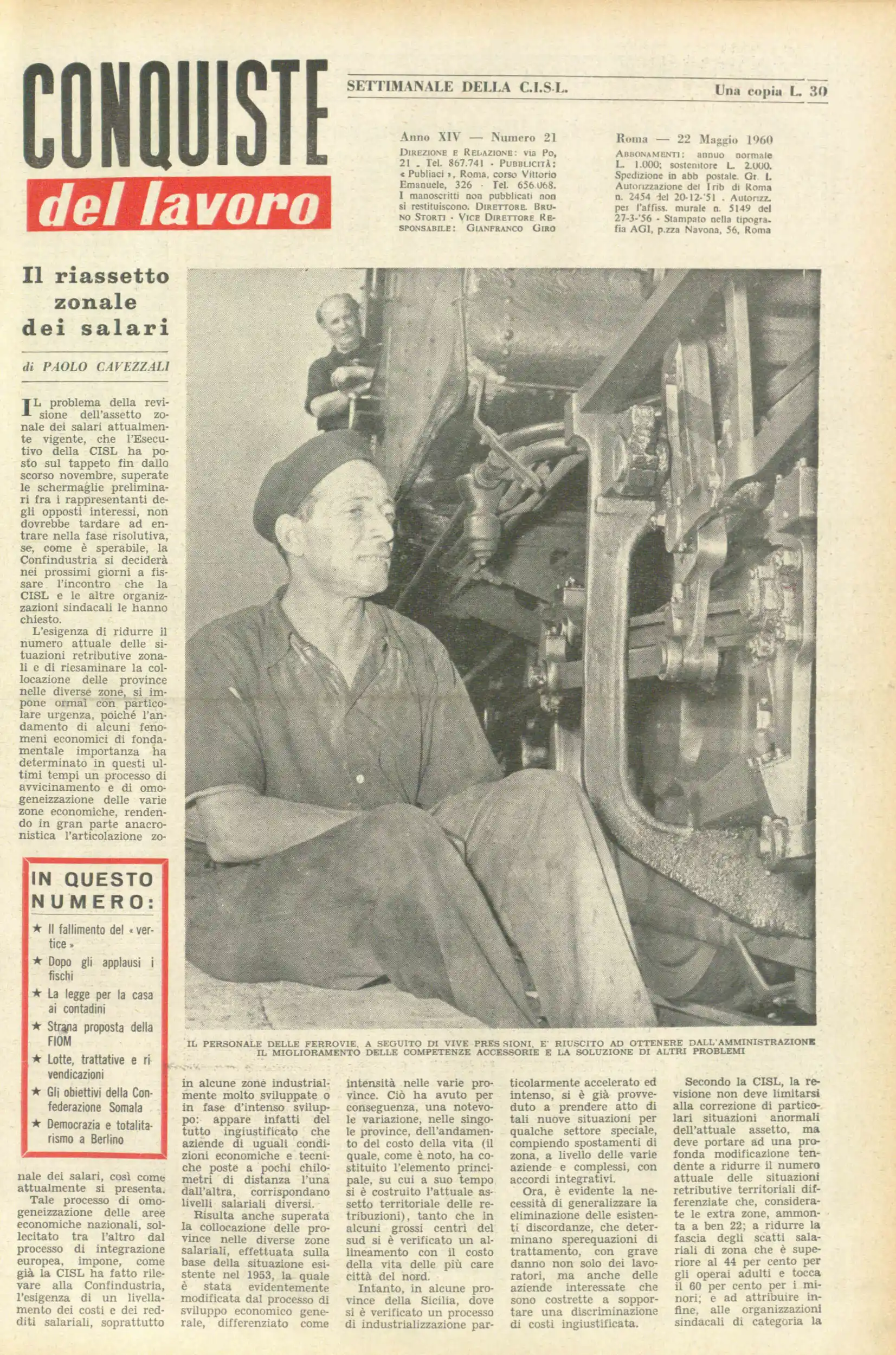 Conquiste del Lavoro del 22/05/1960 N. 21 Anno 13