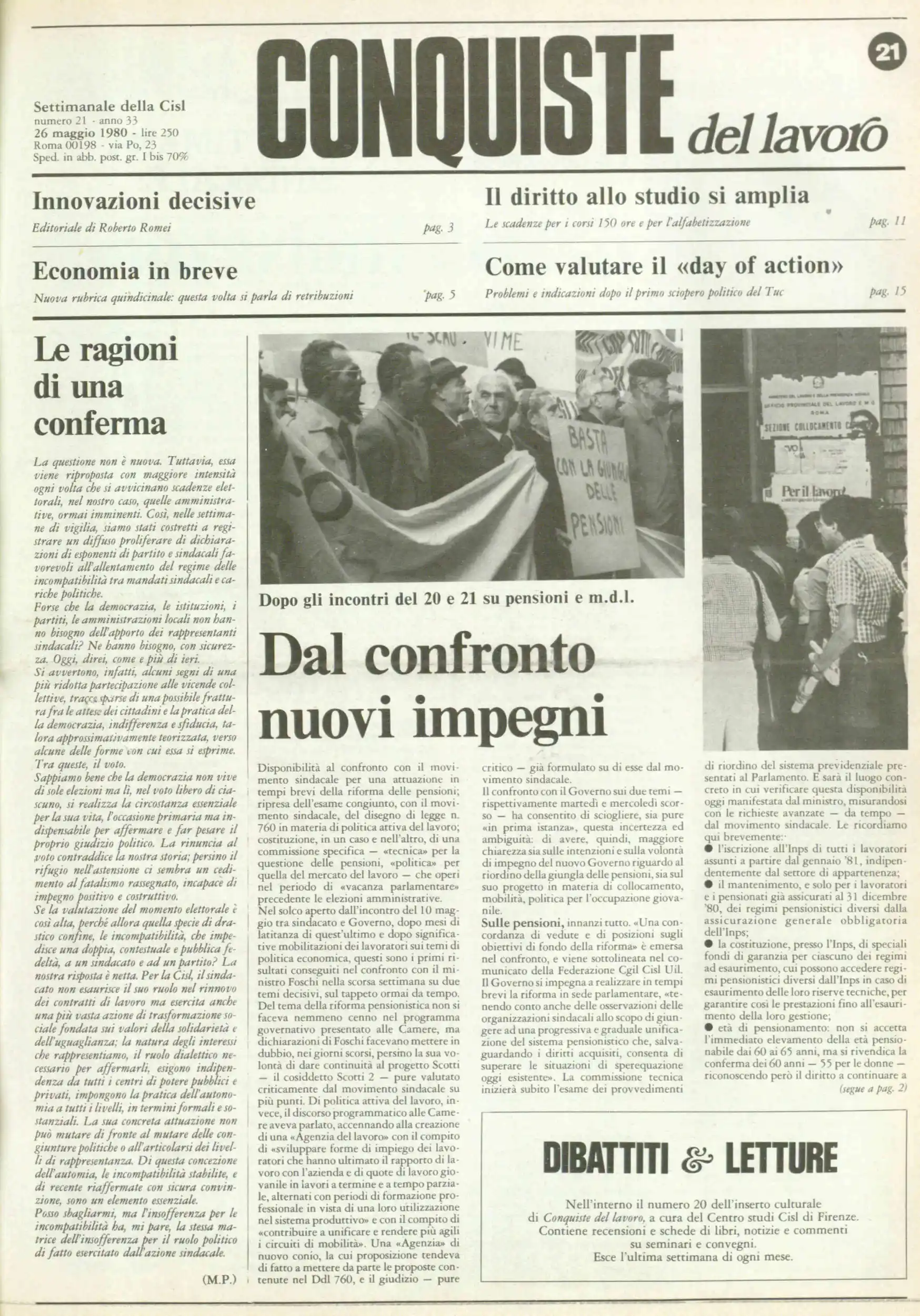 Conquiste del Lavoro del 26/05/1980 N. 21 Anno 33
