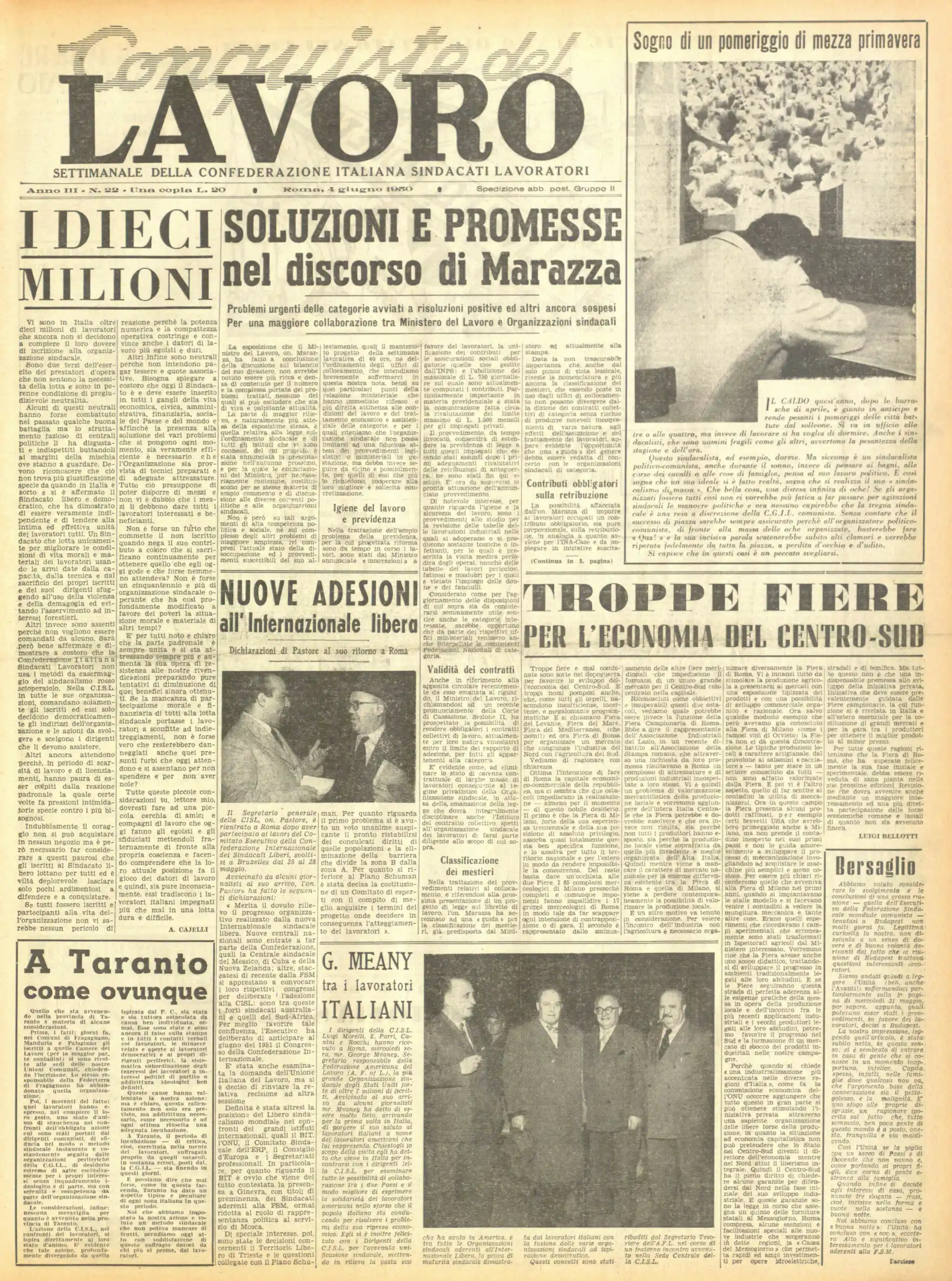 Conquiste del Lavoro del 04/06/1950 N. 22 Anno 3