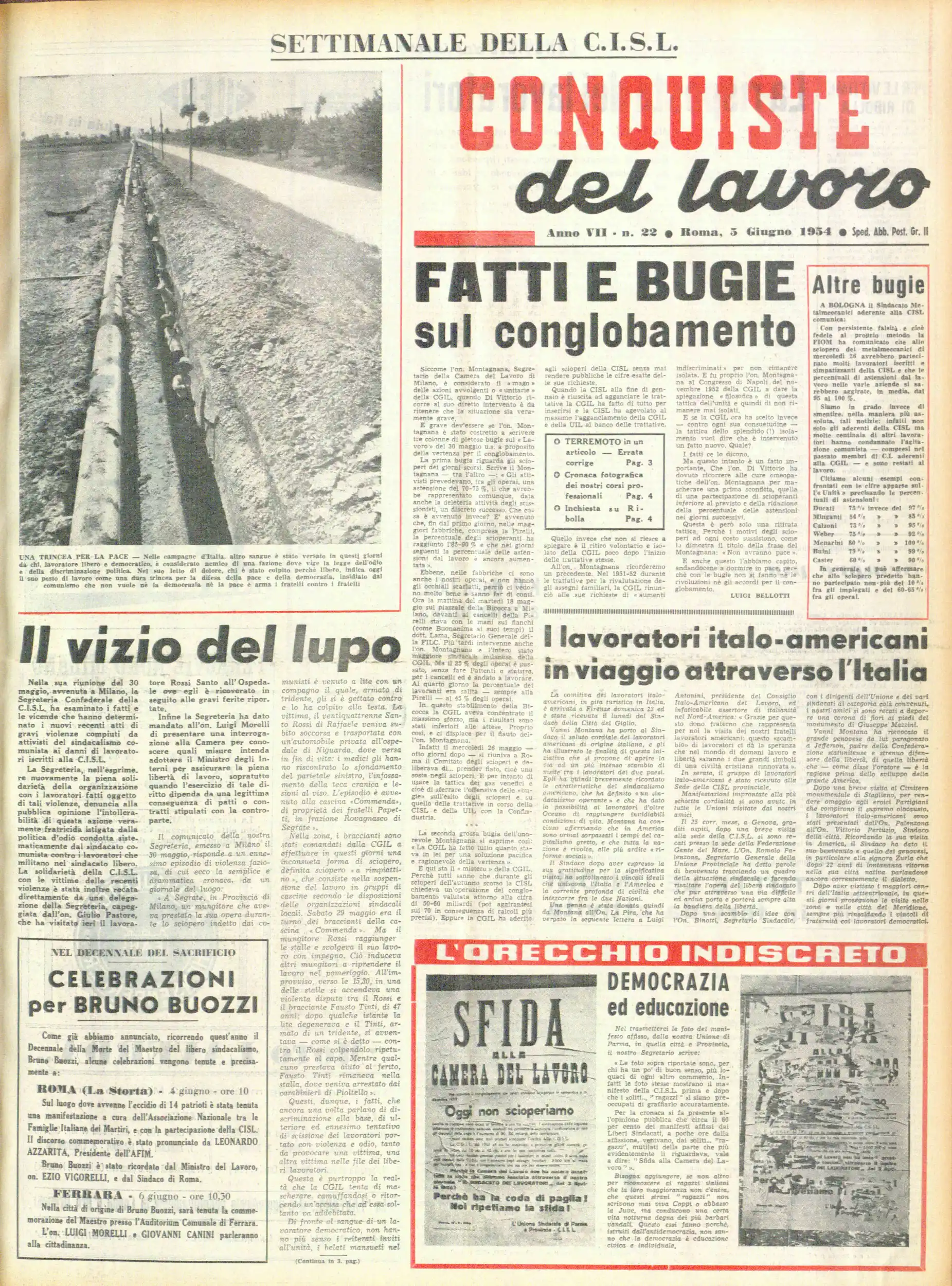 Conquiste del Lavoro del 05/06/1954 N. 22 Anno 7