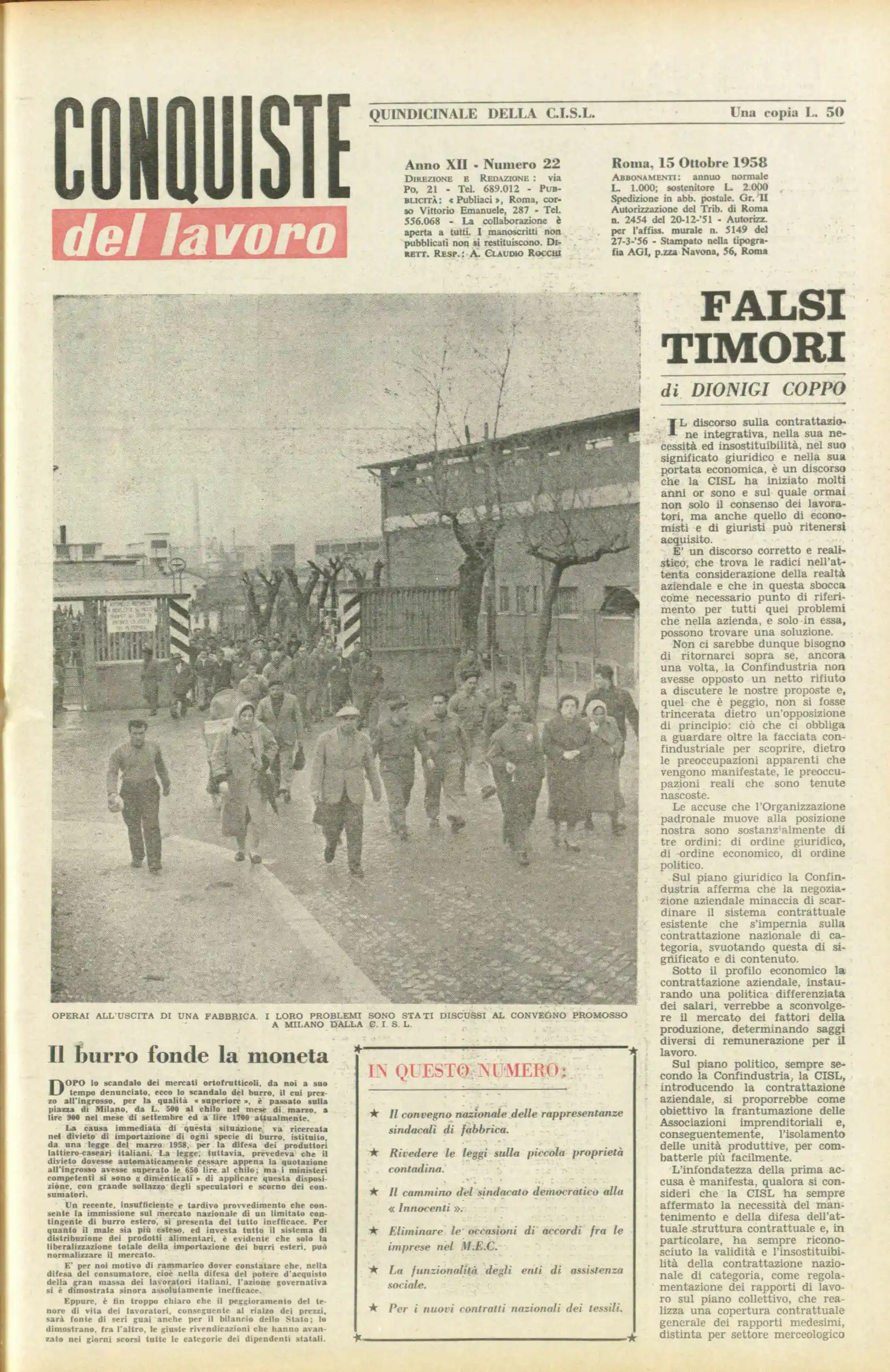 Conquiste del Lavoro del 15/10/1958 N. 22 Anno 11