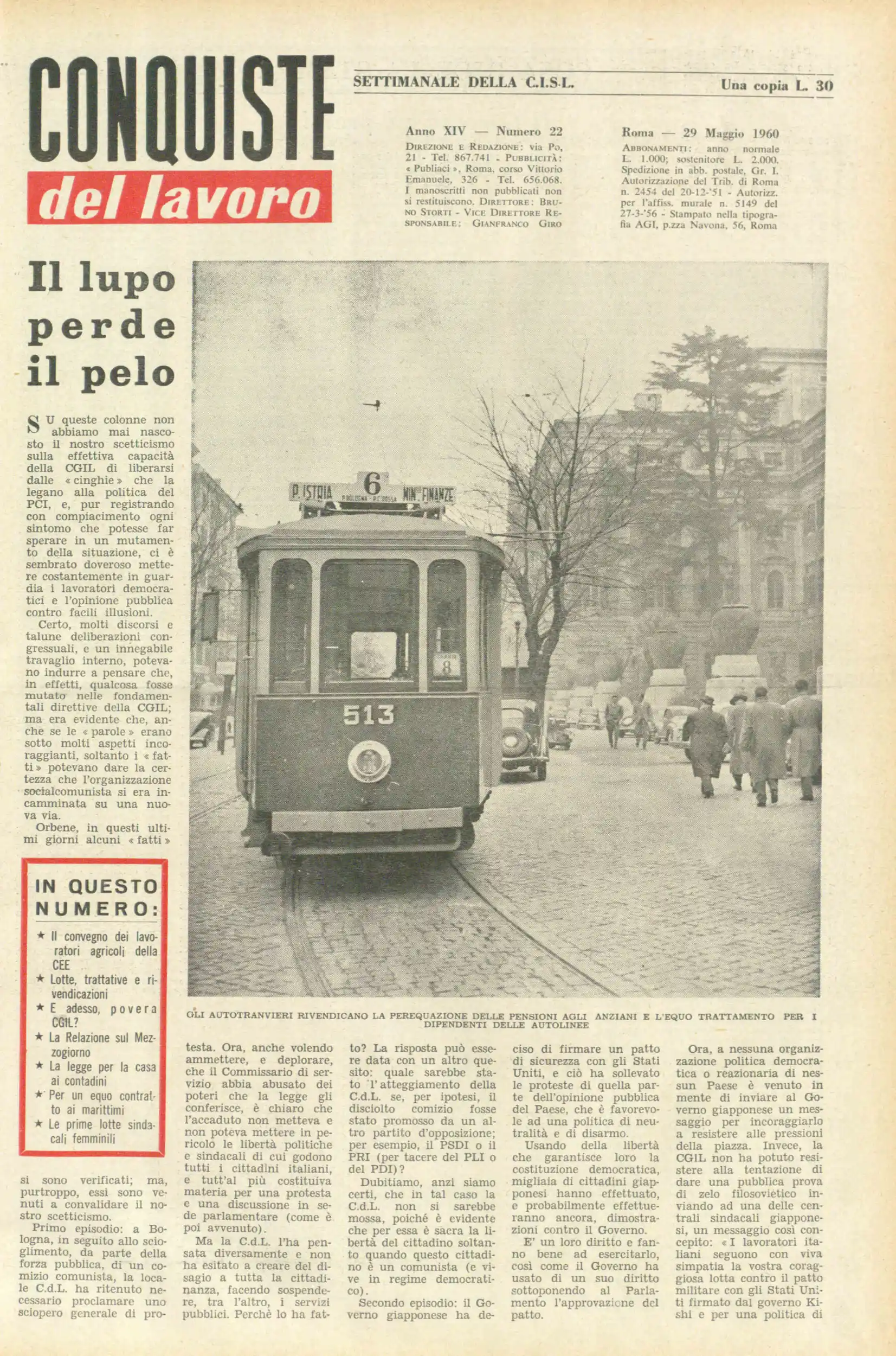 Conquiste del Lavoro del 29/05/1960 N. 22 Anno 13