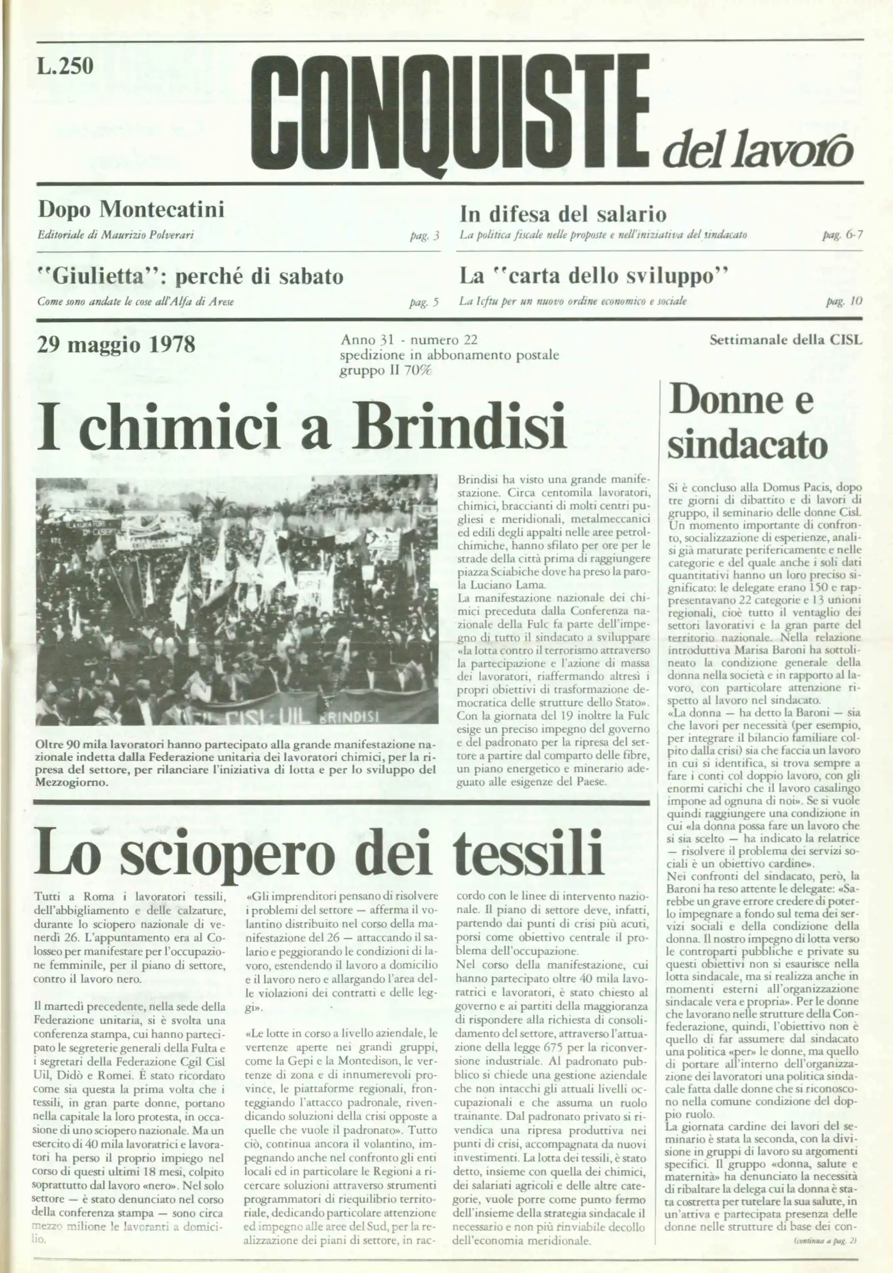 Conquiste del Lavoro del 29/05/1978 N. 22 Anno 31