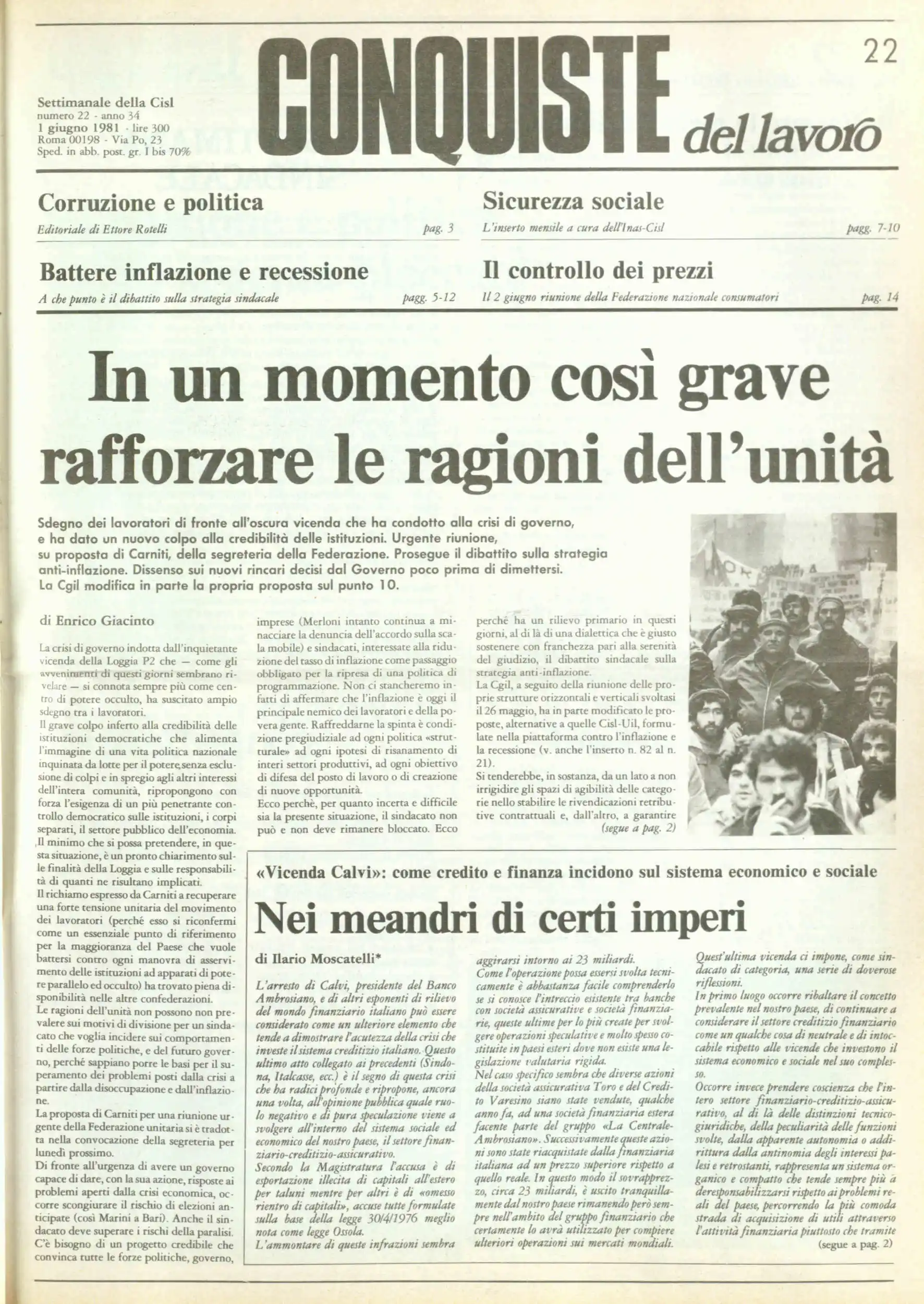 Conquiste del Lavoro del 01/06/1981 N. 22 Anno 34