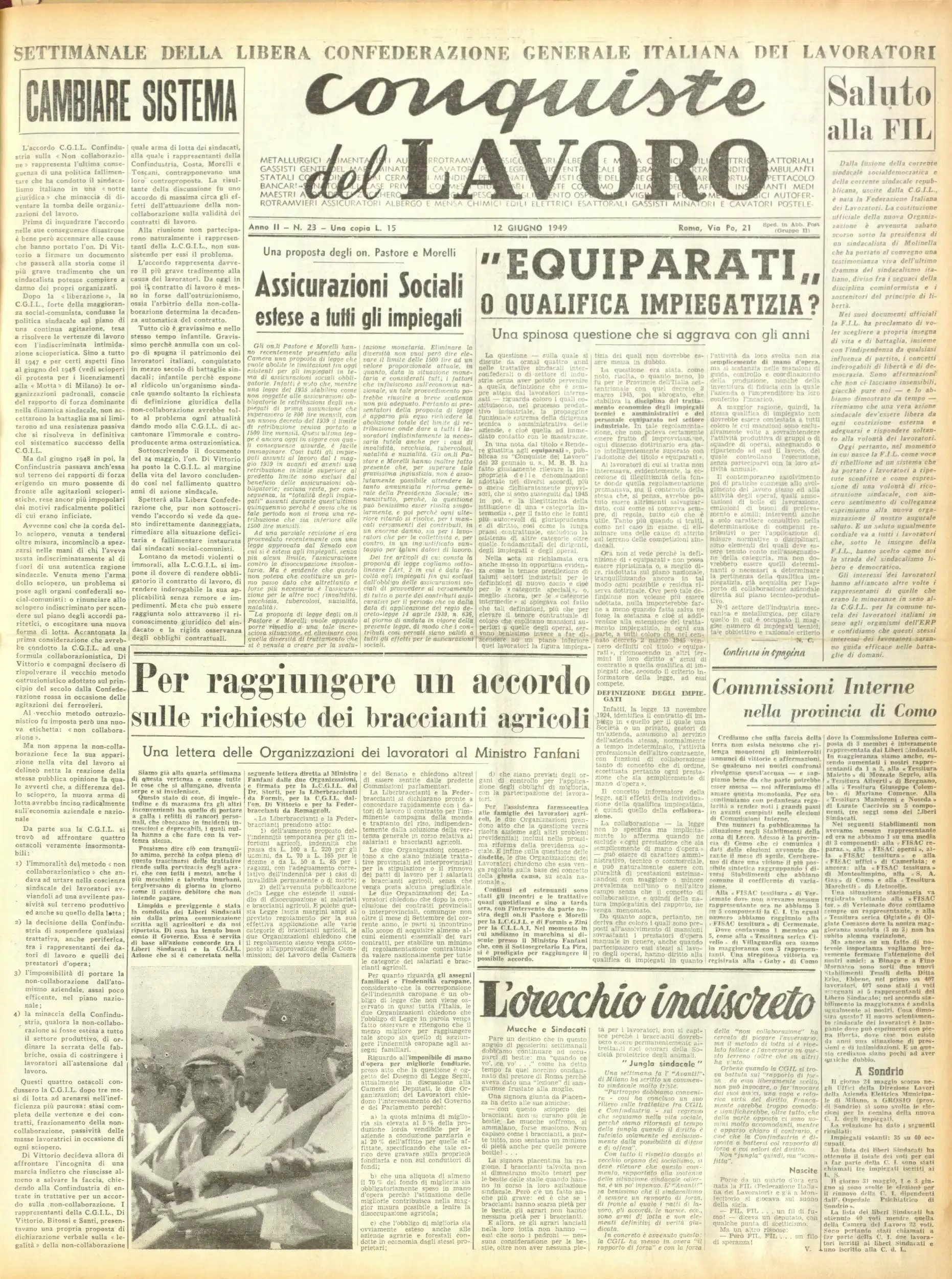 Conquiste del Lavoro del 12/06/1949 N. 23 Anno 2