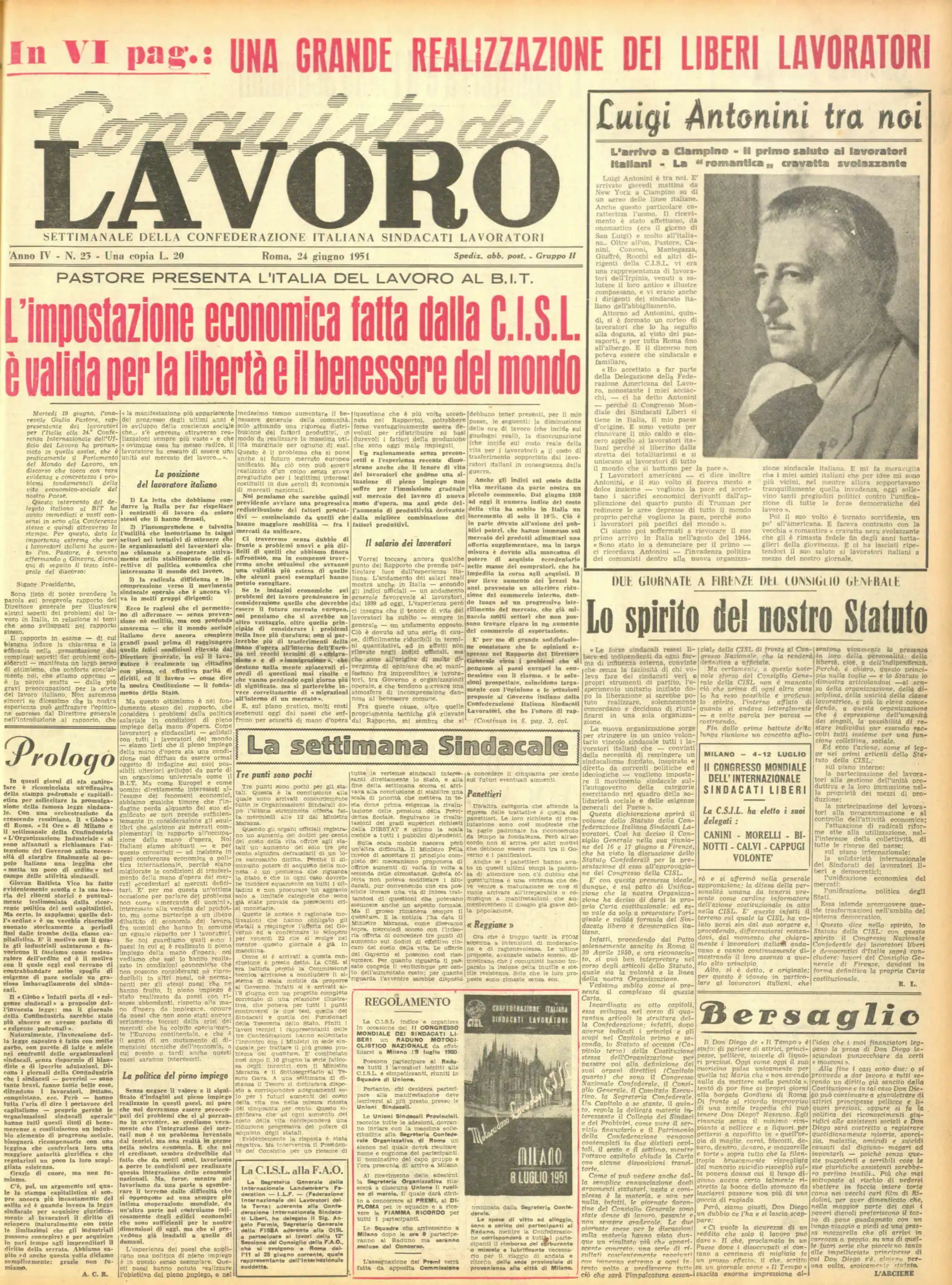 Conquiste del Lavoro del 24/06/1951 N. 23 Anno 4