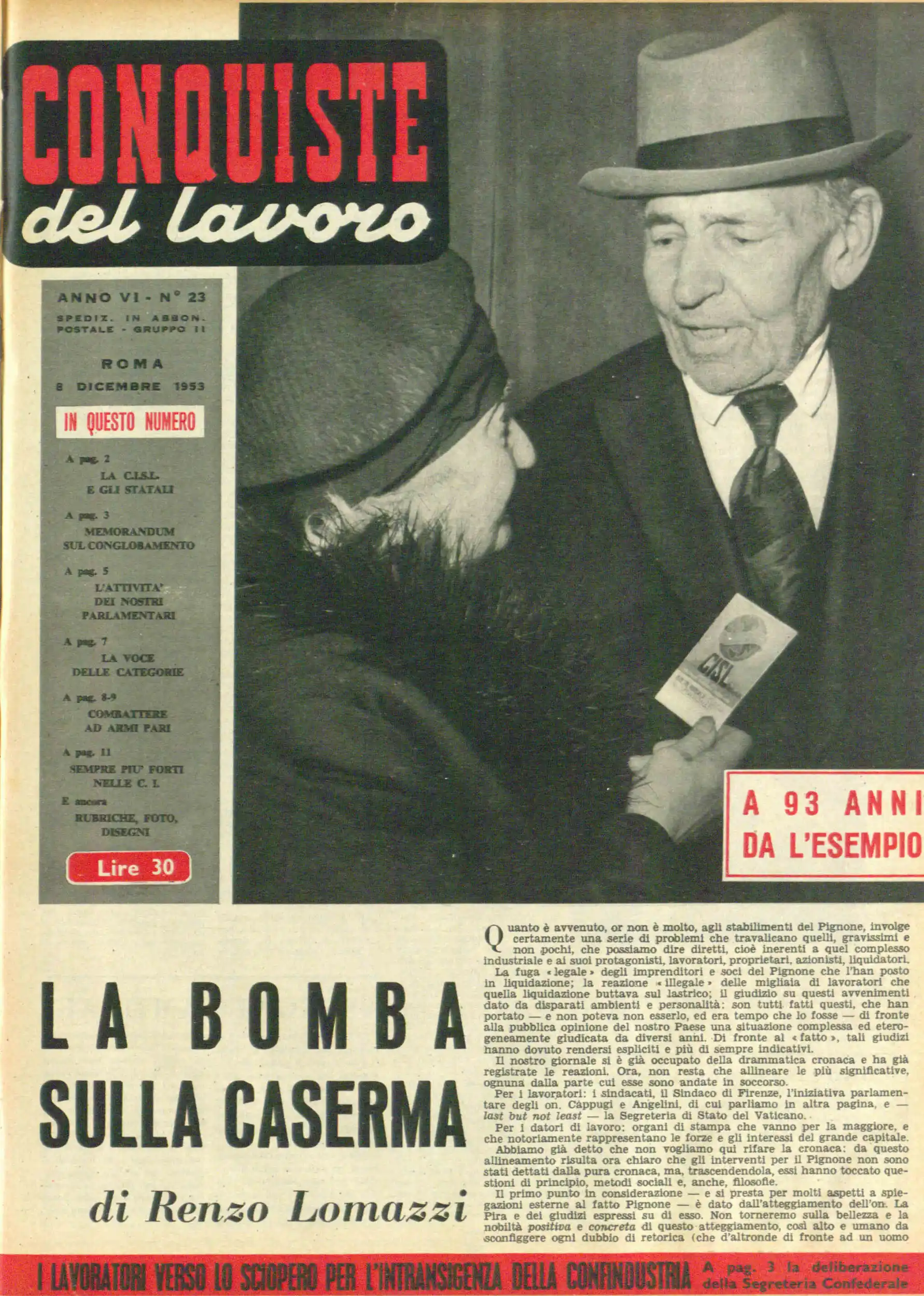 Conquiste del Lavoro del 08/12/1953 N. 23 Anno 6