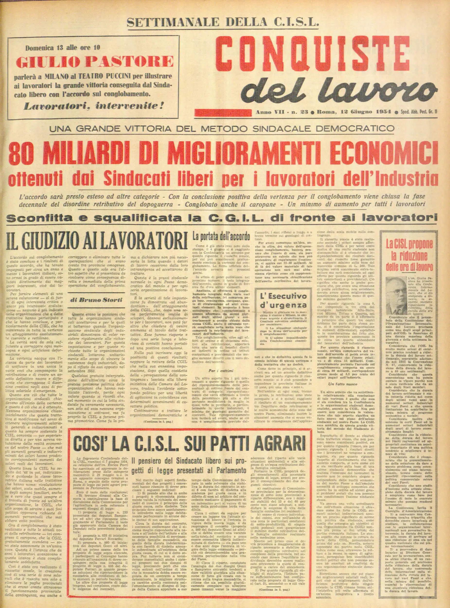 Conquiste del Lavoro del 12/06/1954 N. 23 Anno 7