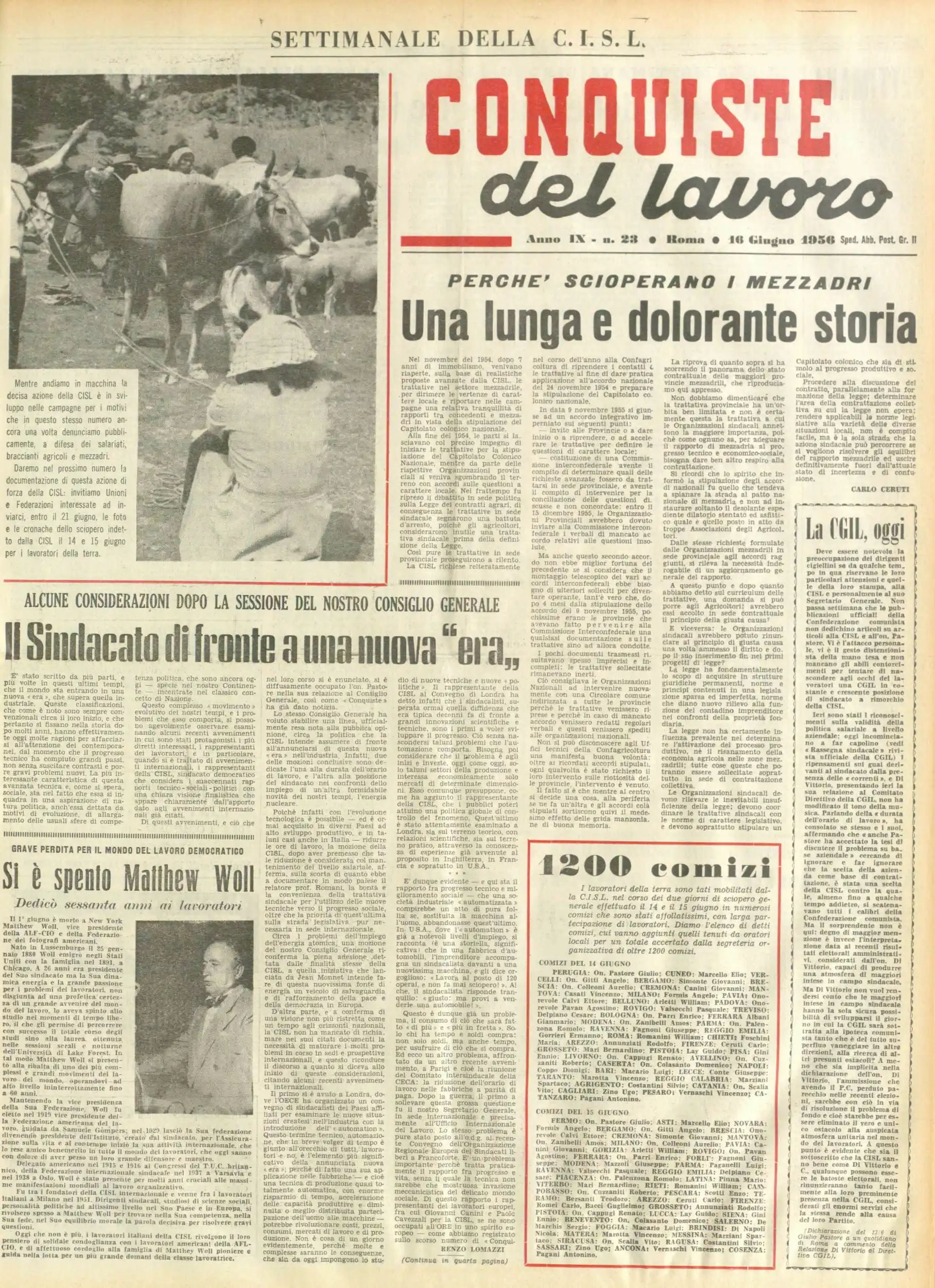 Conquiste del Lavoro del 16/06/1956 N. 23 Anno 9
