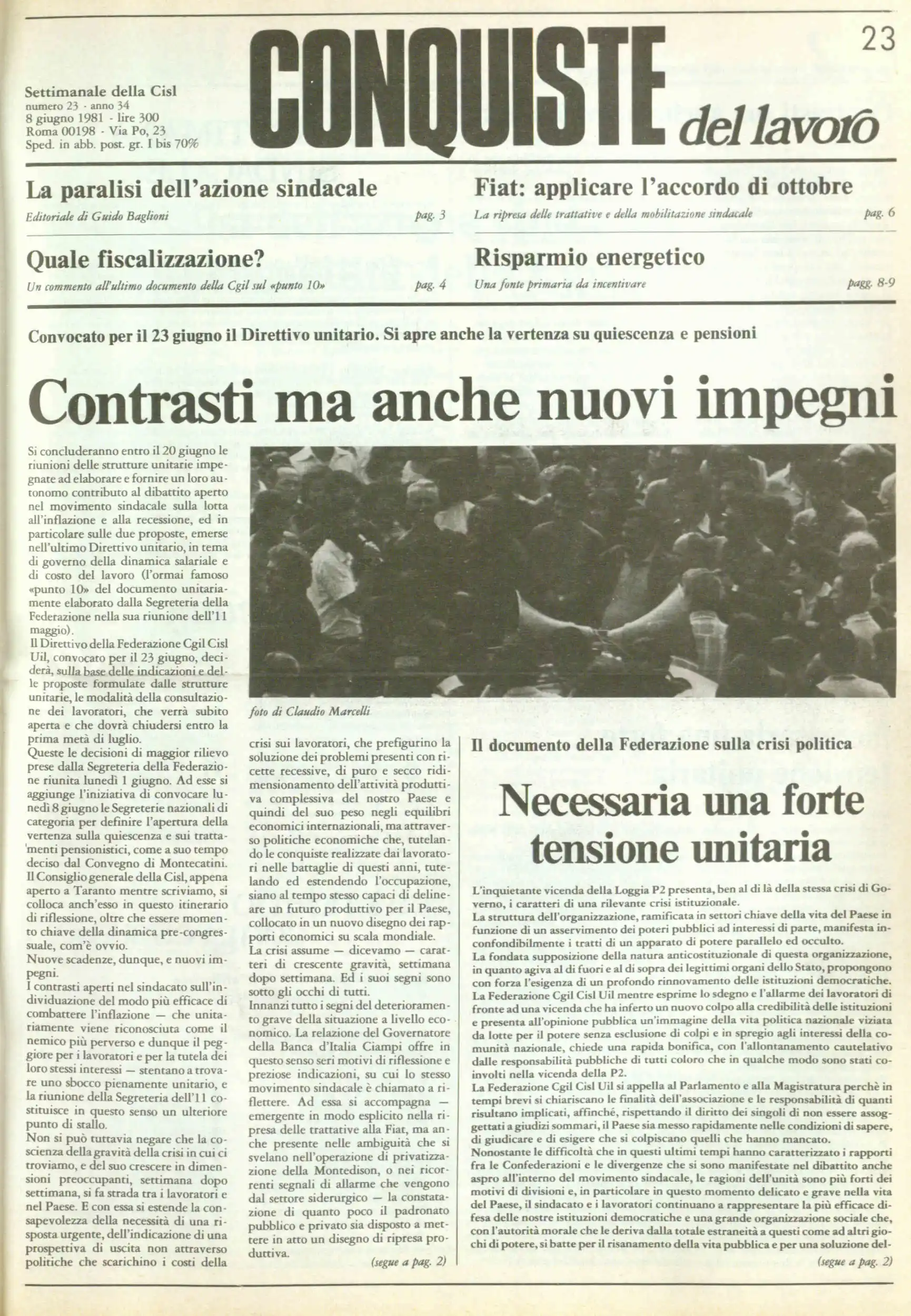 Conquiste del Lavoro del 08/06/1981 N. 23 Anno 34