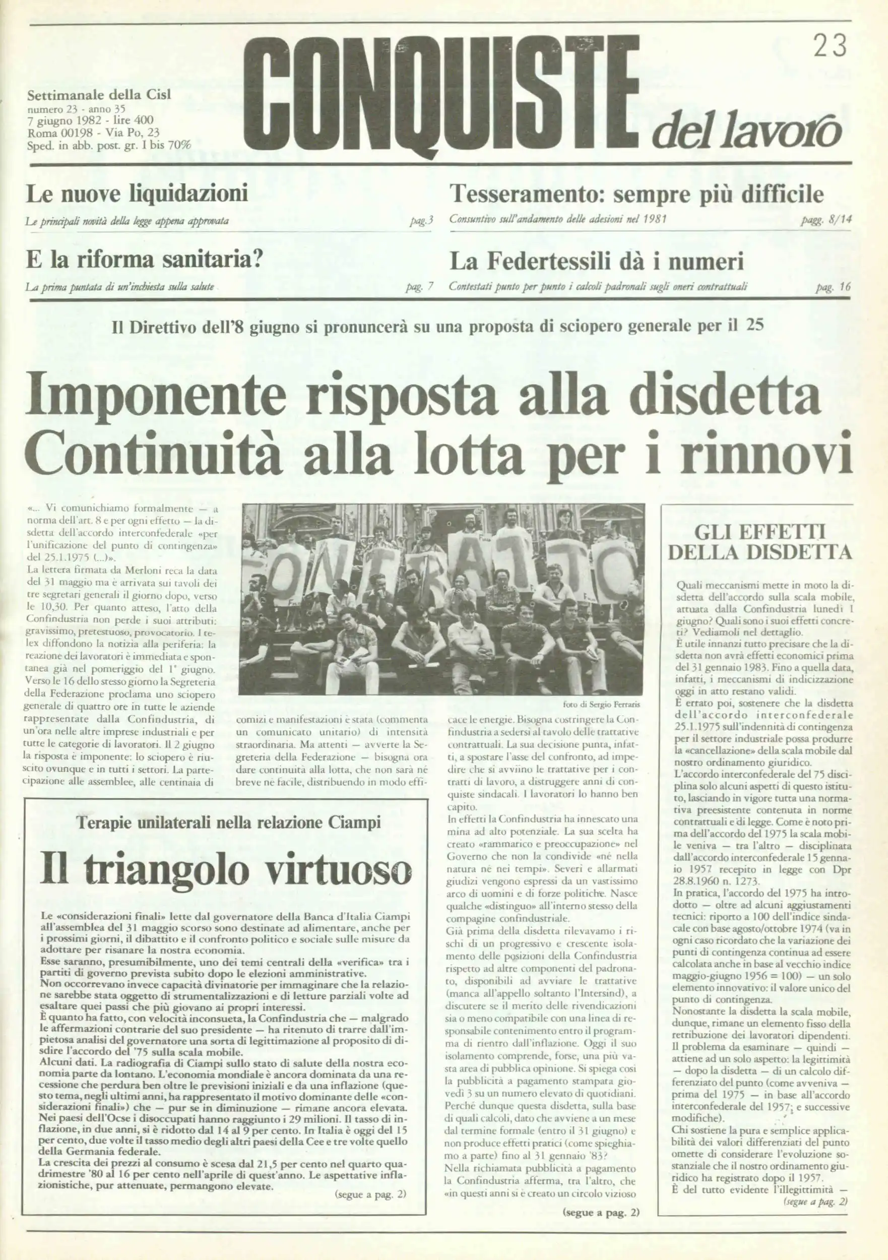 Conquiste del Lavoro del 07/06/1982 N. 23 Anno 35