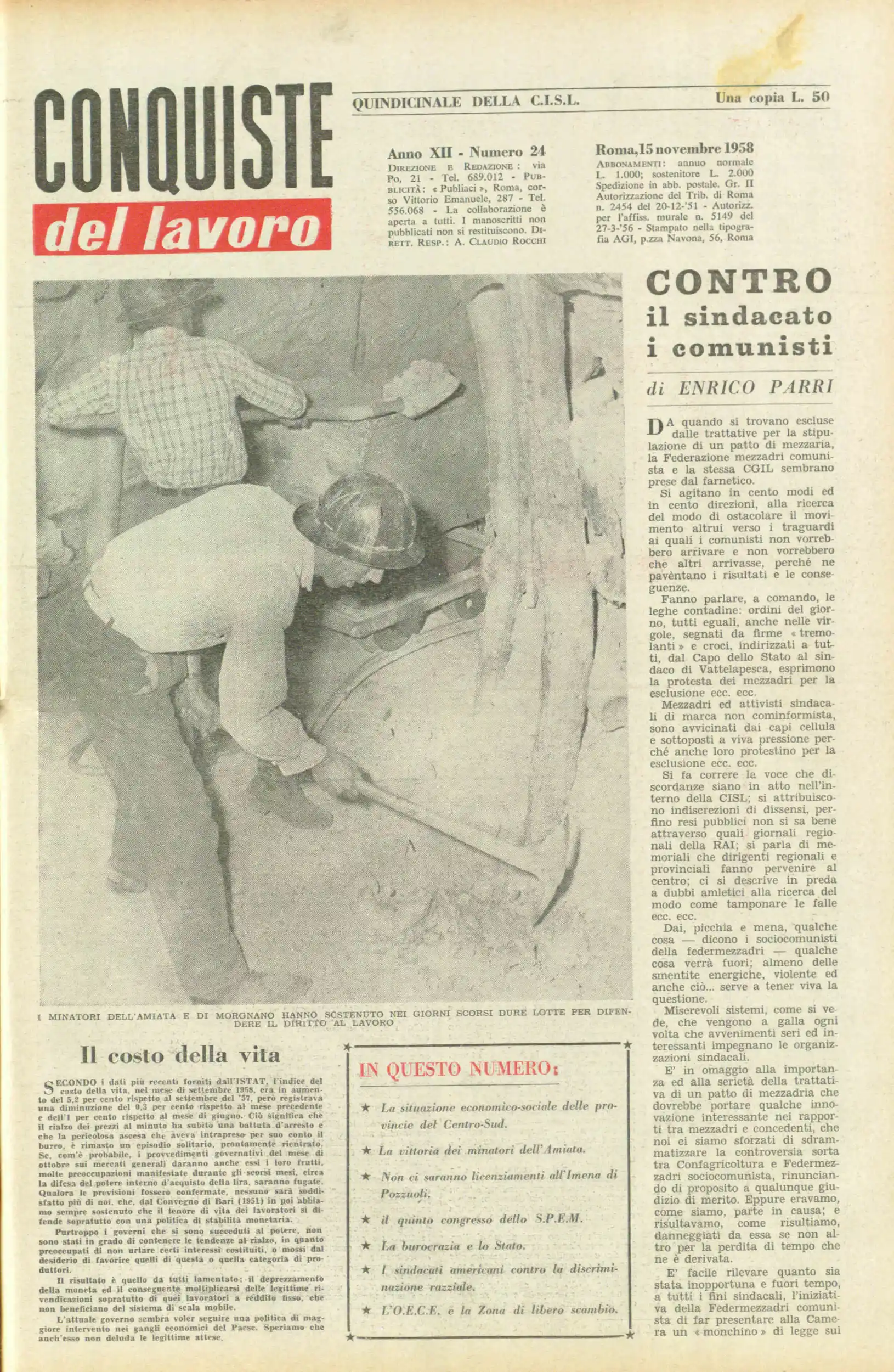 Conquiste del Lavoro del 15/11/1958 N. 24 Anno 11