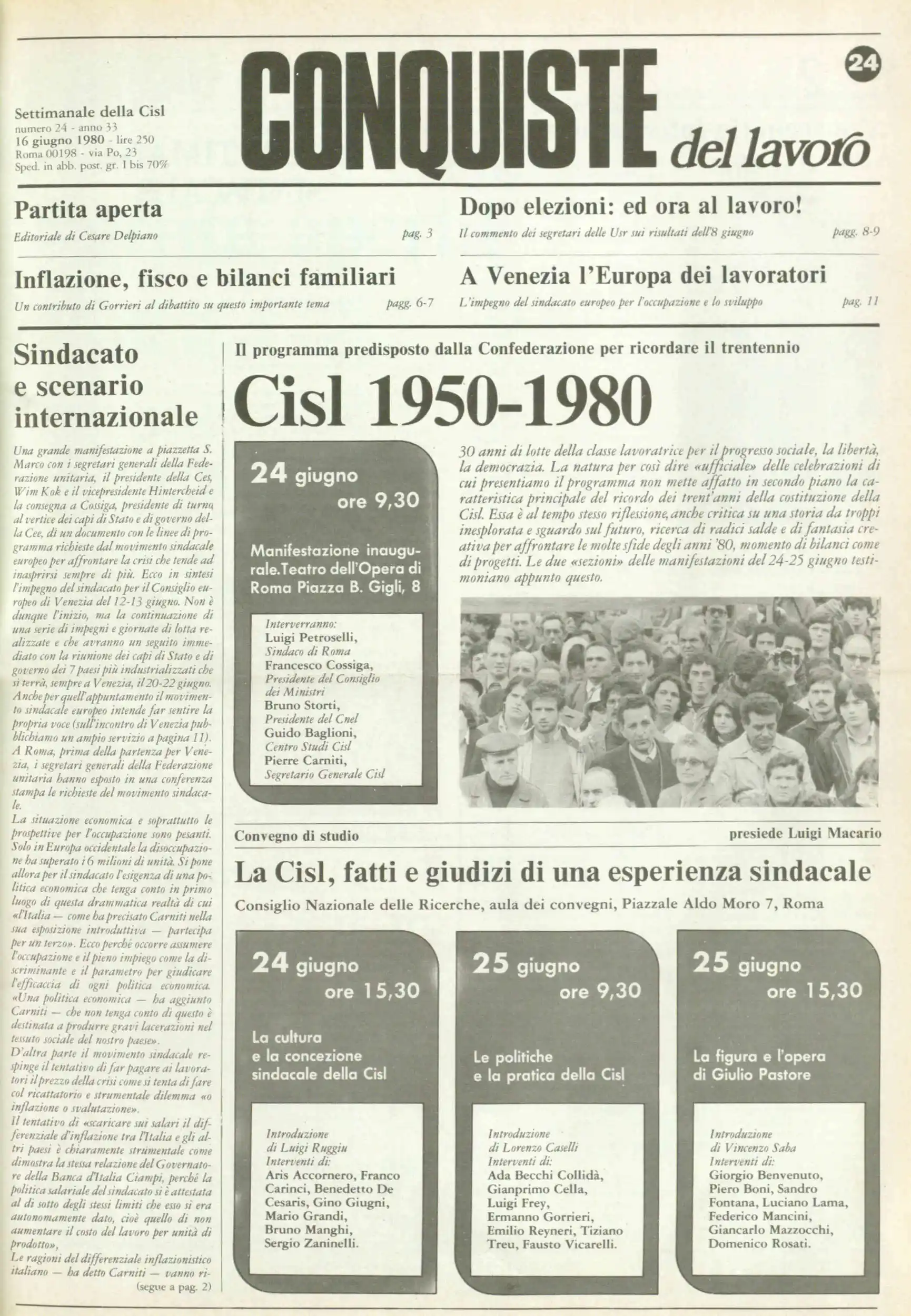 Conquiste del Lavoro del 16/06/1980 N. 24 Anno 33