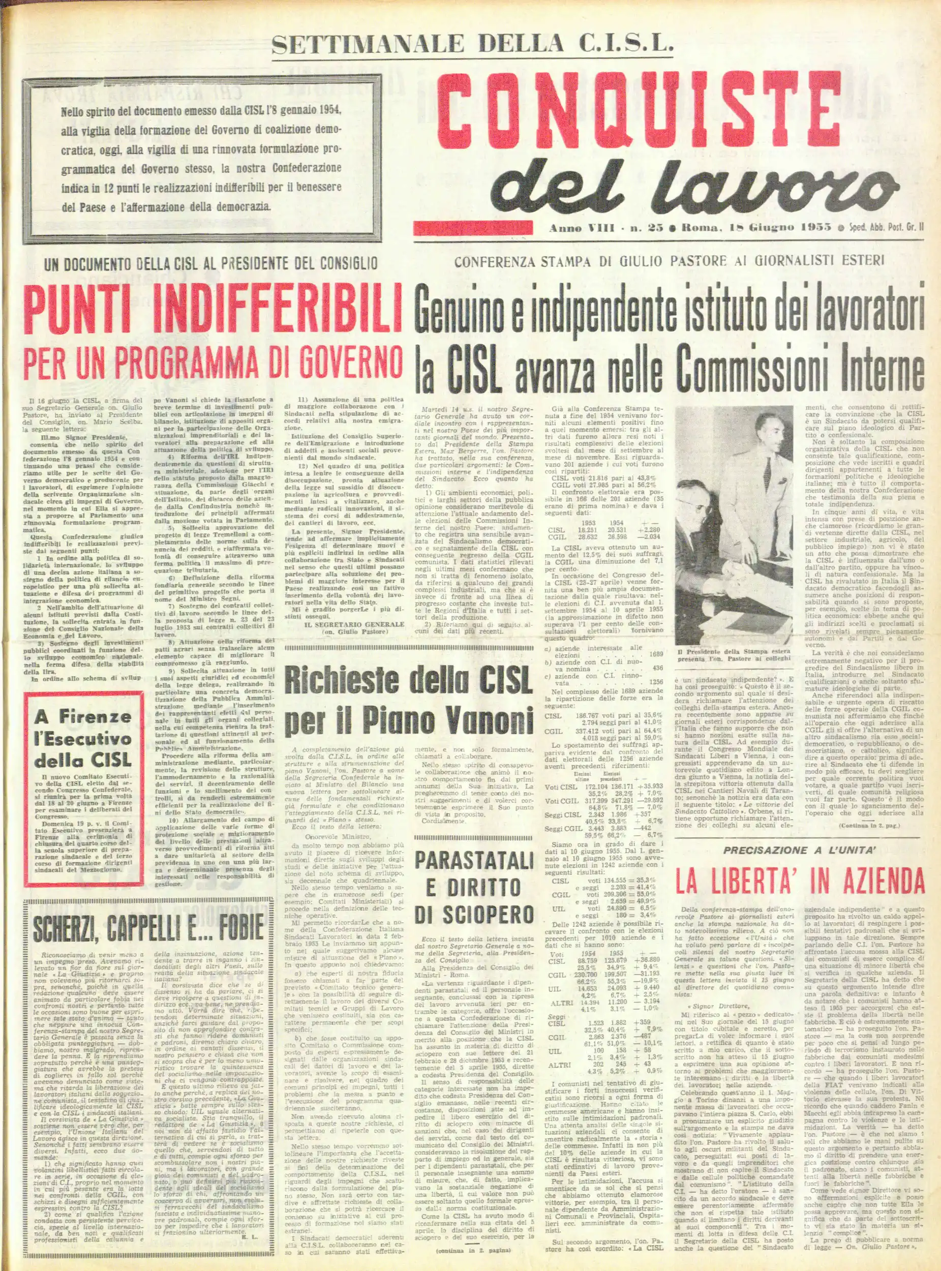 Conquiste del Lavoro del 18/06/1955 N. 25 Anno 8