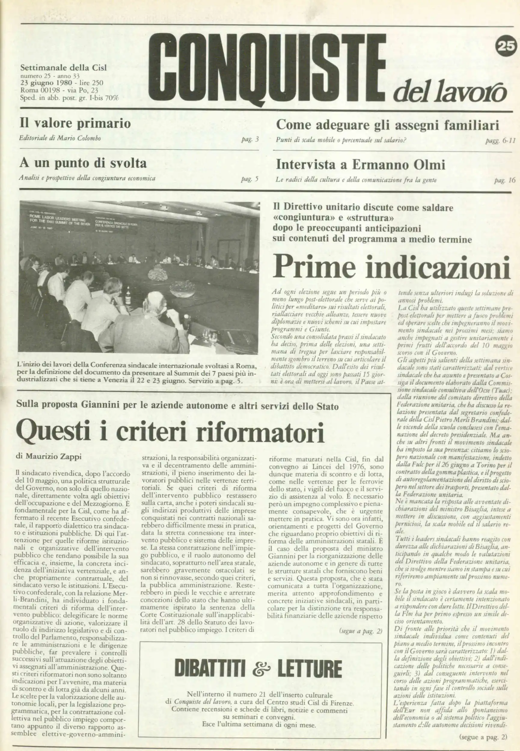 Conquiste del Lavoro del 23/06/1980 N. 25 Anno 33