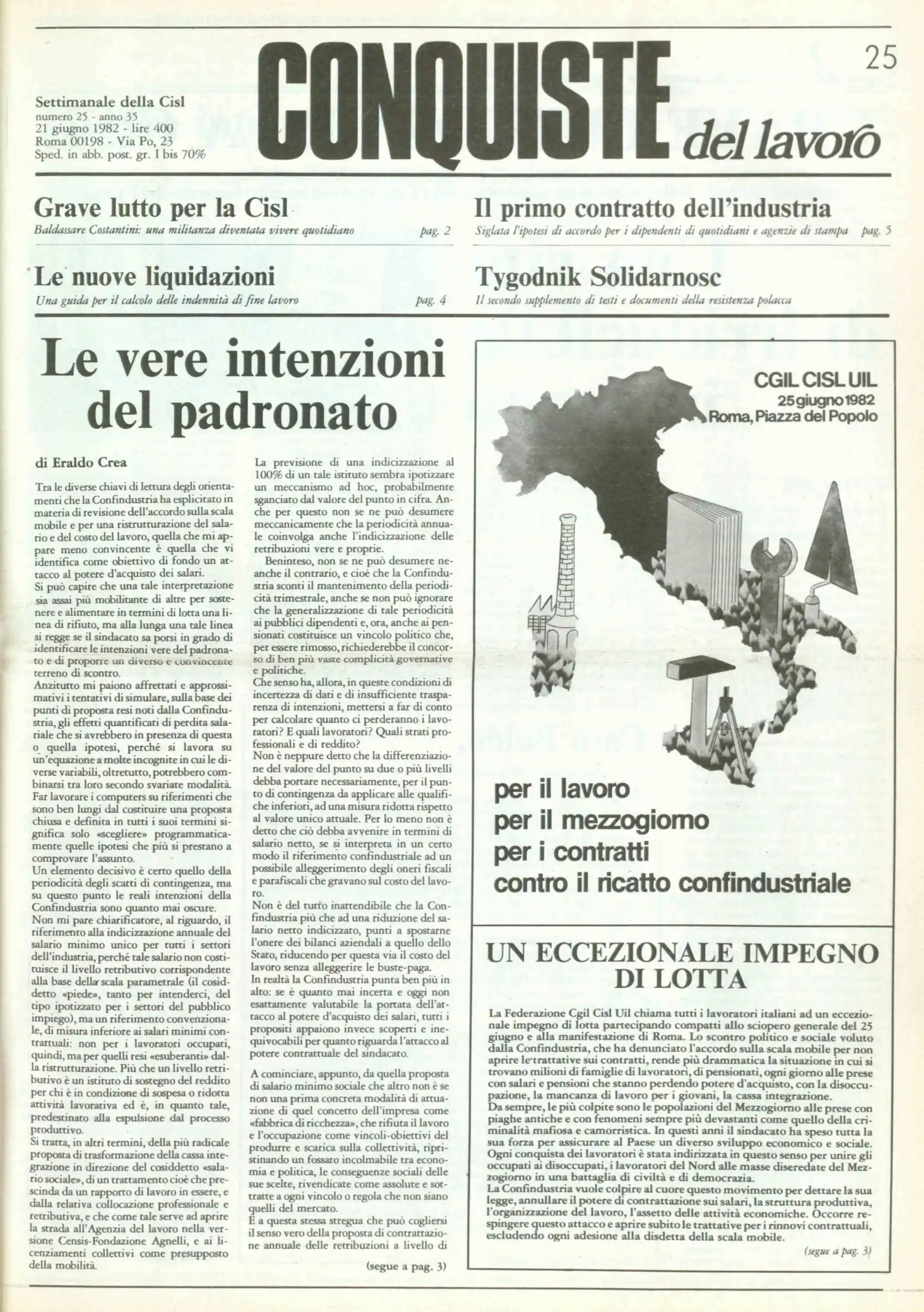 Conquiste del Lavoro del 21/06/1982 N. 25 Anno 35