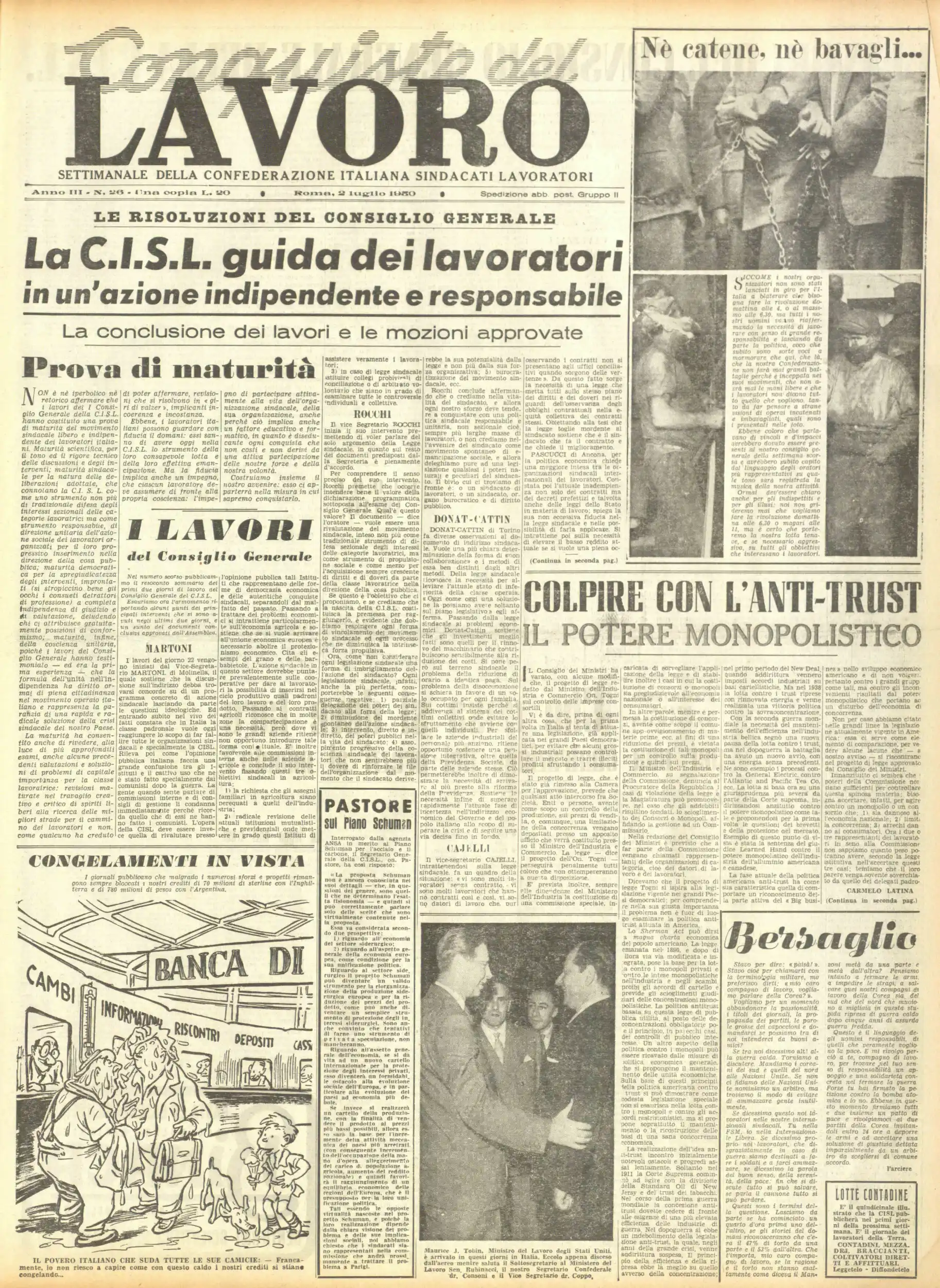 Conquiste del Lavoro del 02/07/1950 N. 26 Anno 3