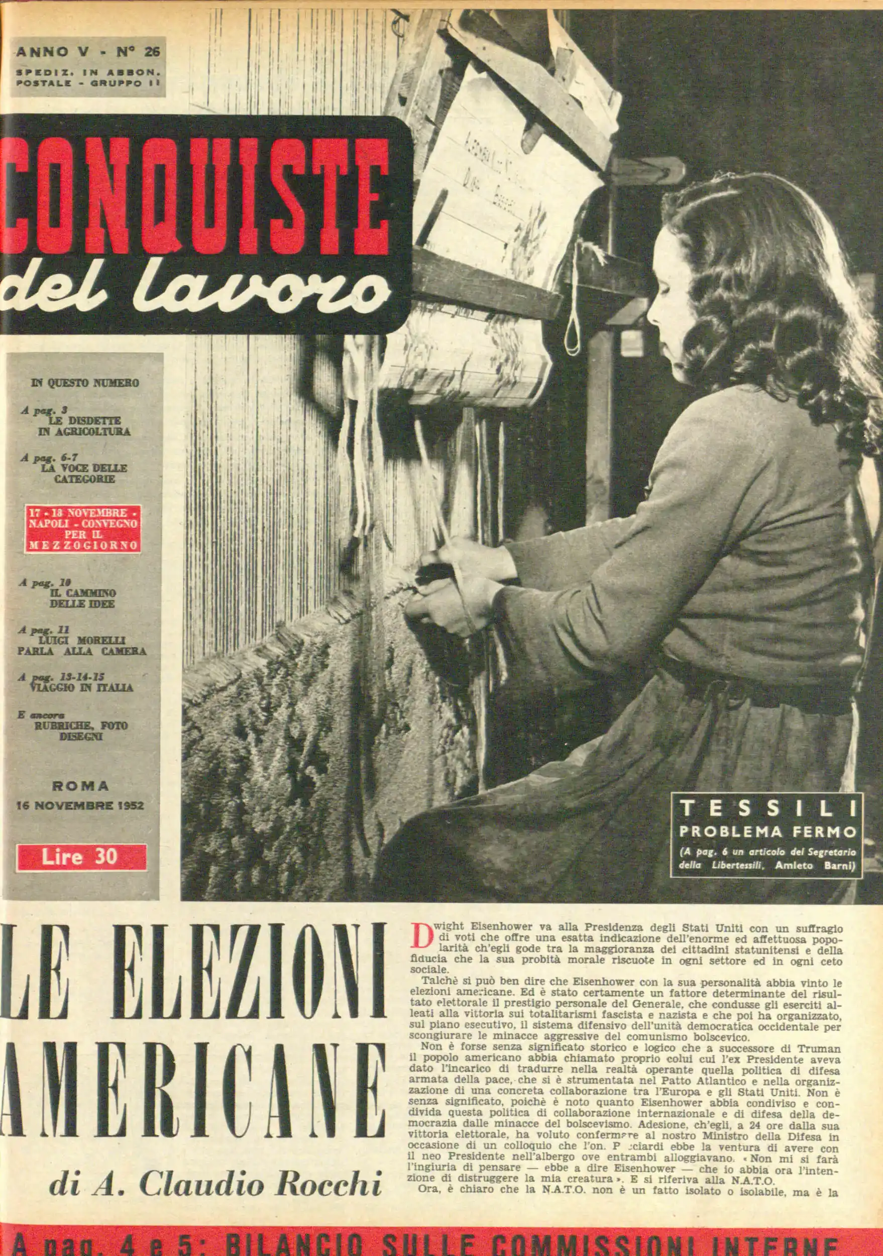 Conquiste del Lavoro del 16/11/1952 N. 26 Anno 5