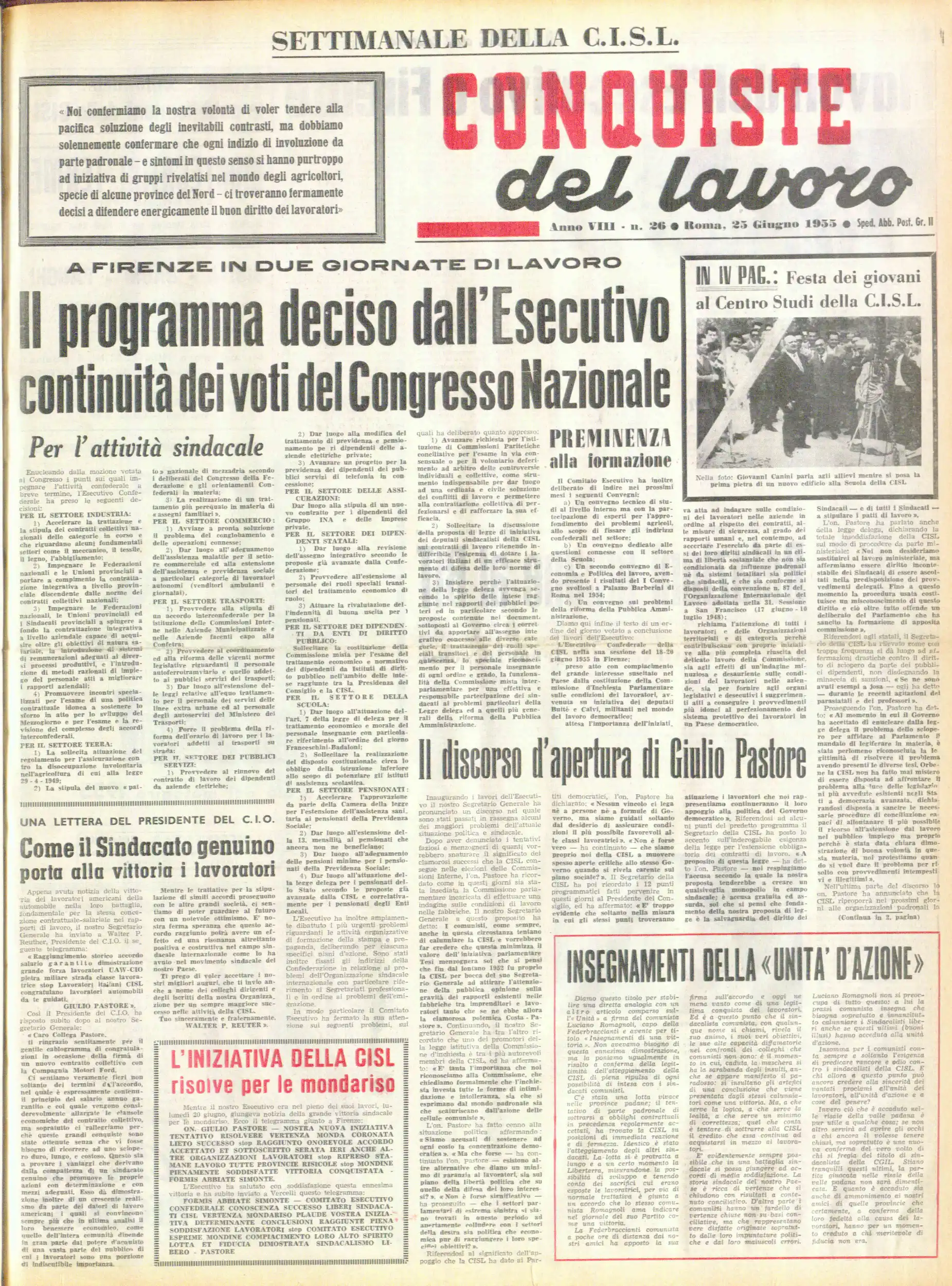 Conquiste del Lavoro del 25/06/1955 N. 26 Anno 8