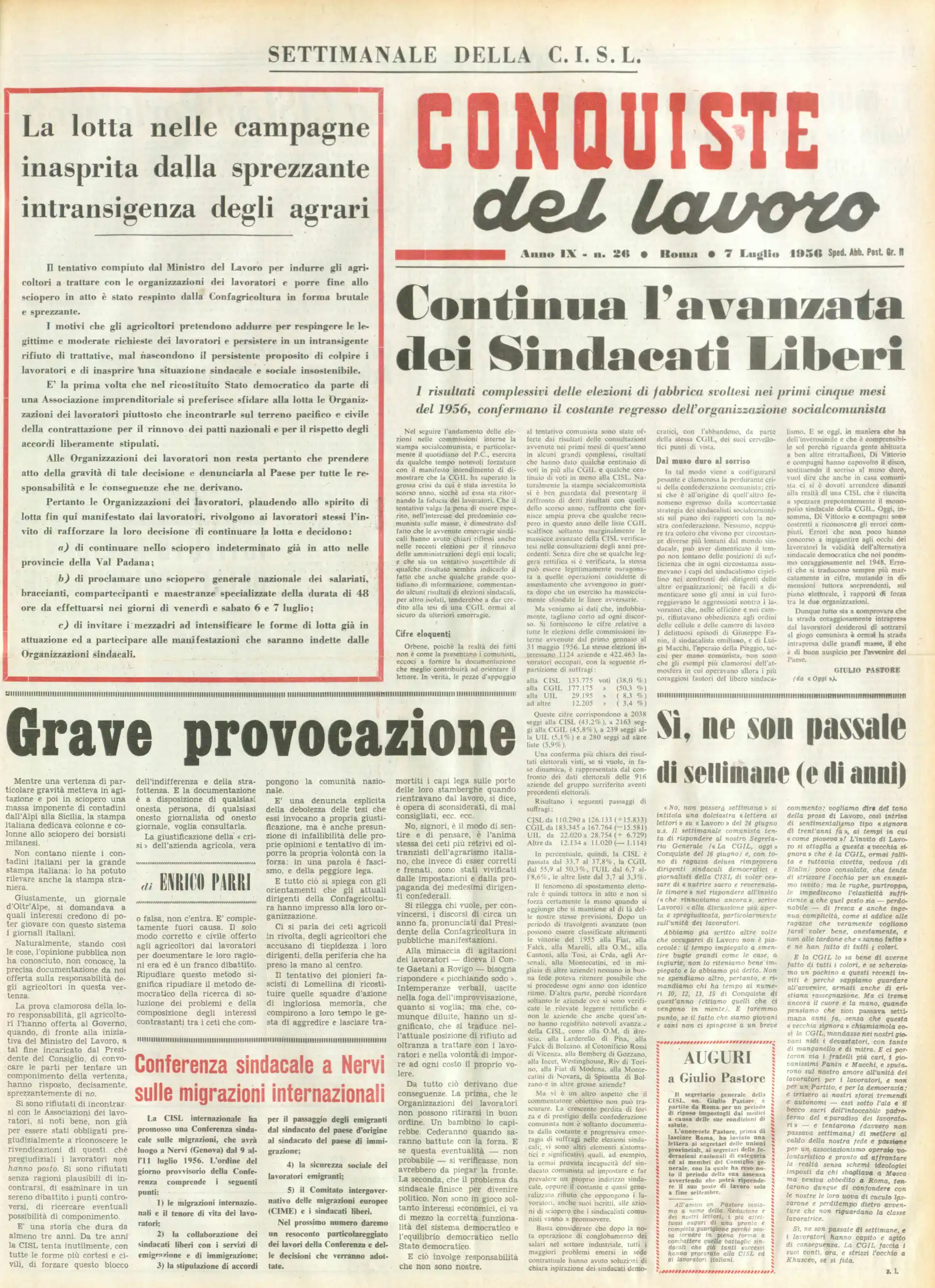 Conquiste del Lavoro del 07/07/1956 N. 26 Anno 9