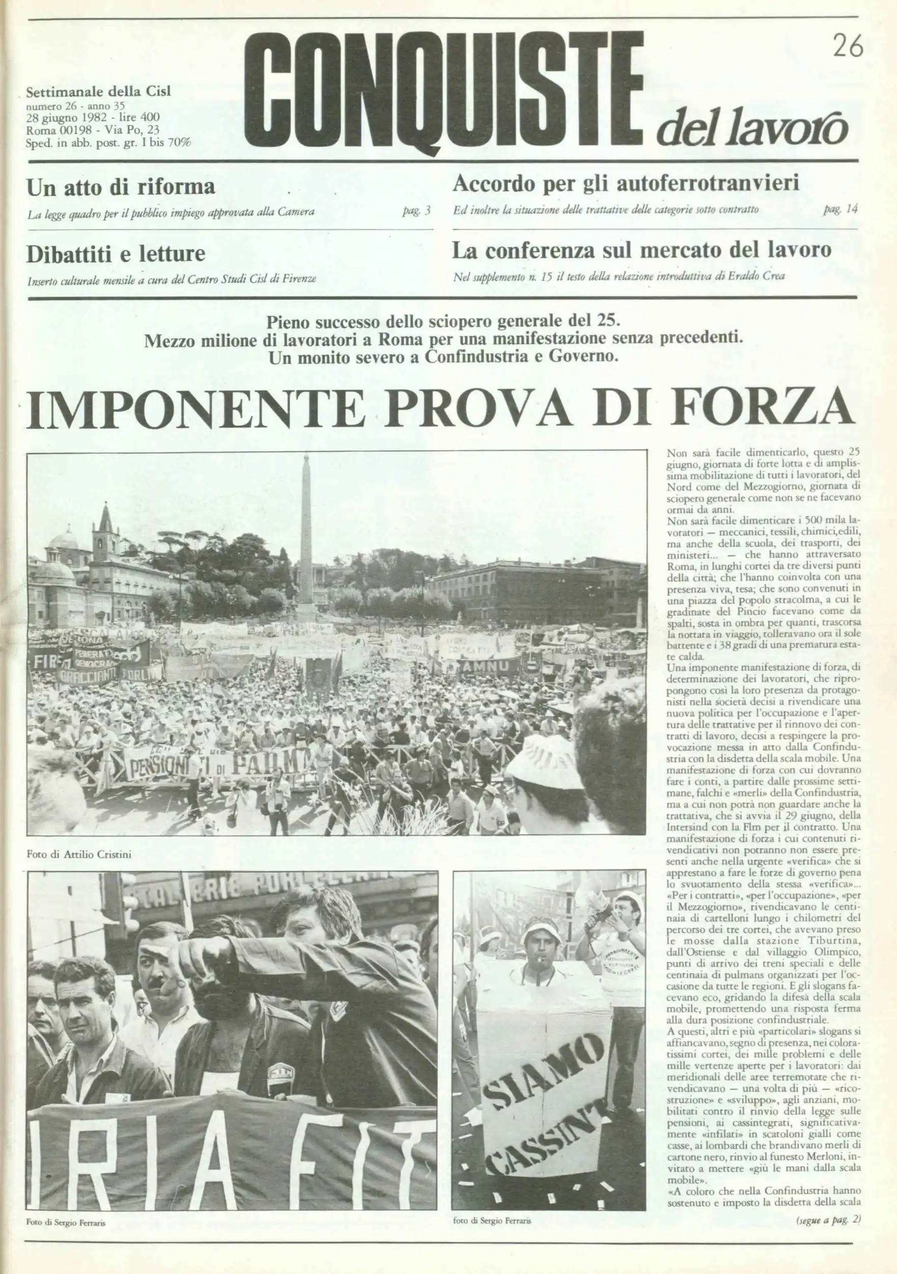 Conquiste del Lavoro del 28/06/1982 N. 26 Anno 35