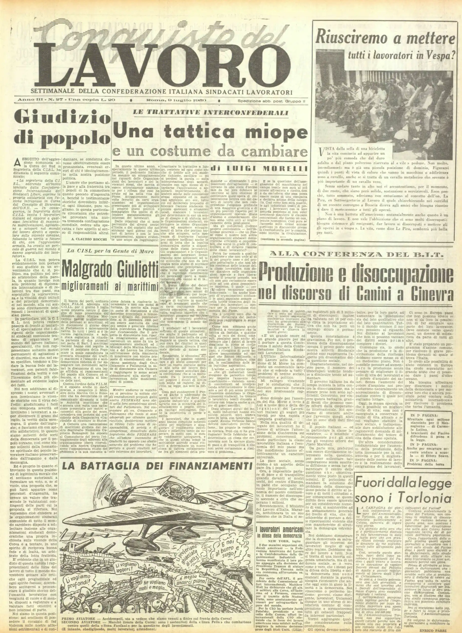 Conquiste del Lavoro del 09/07/1950 N. 27 Anno 3