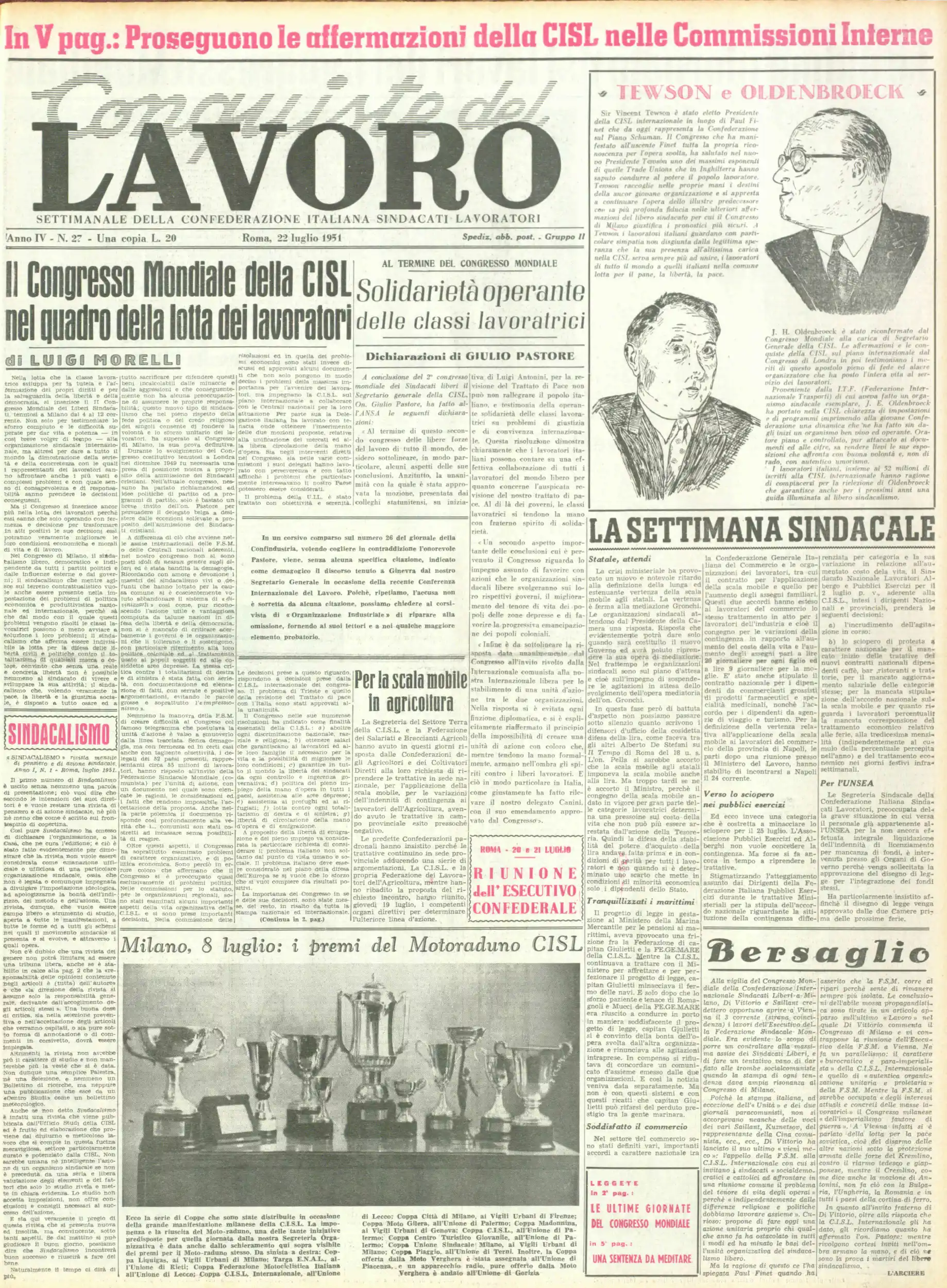 Conquiste del Lavoro del 15/07/1951 N. 27 Anno 4