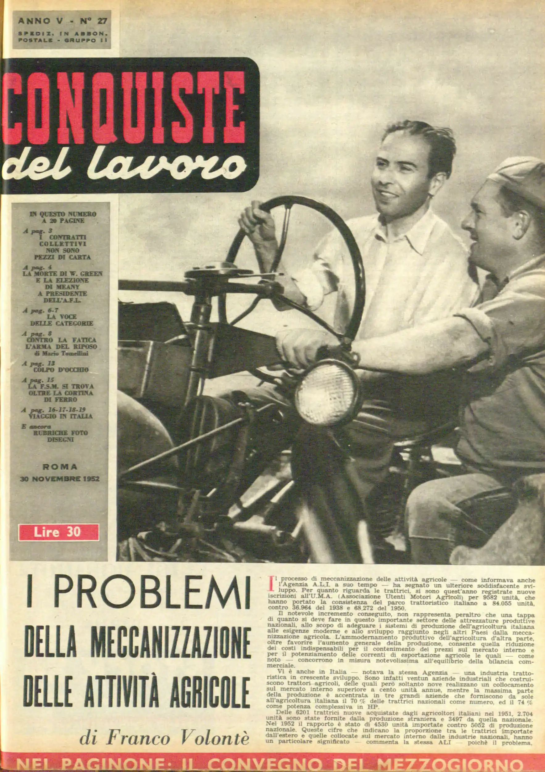 Conquiste del Lavoro del 30/11/1952 N. 27 Anno 5