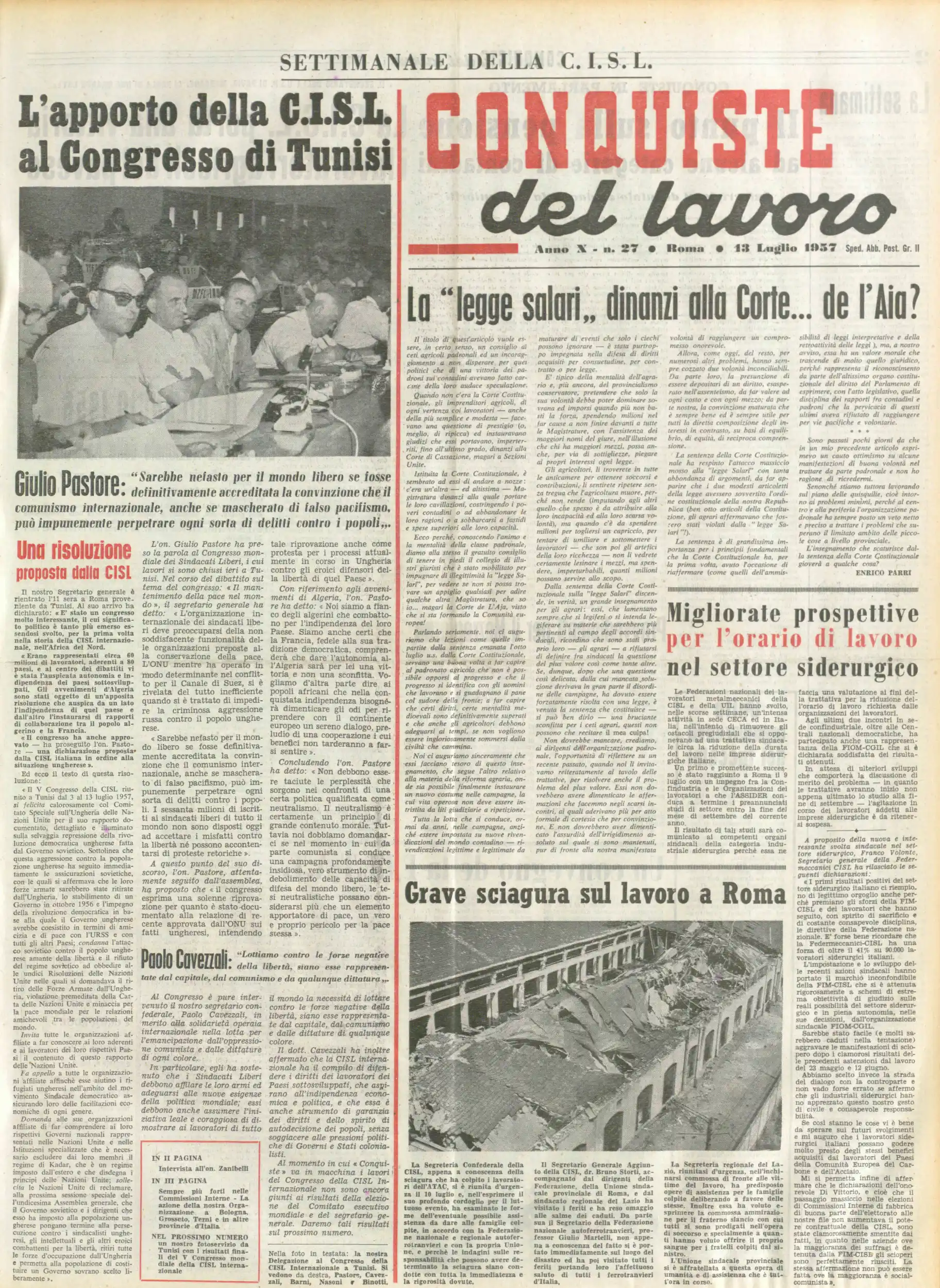 Conquiste del Lavoro del 13/07/1957 N. 27 Anno 10