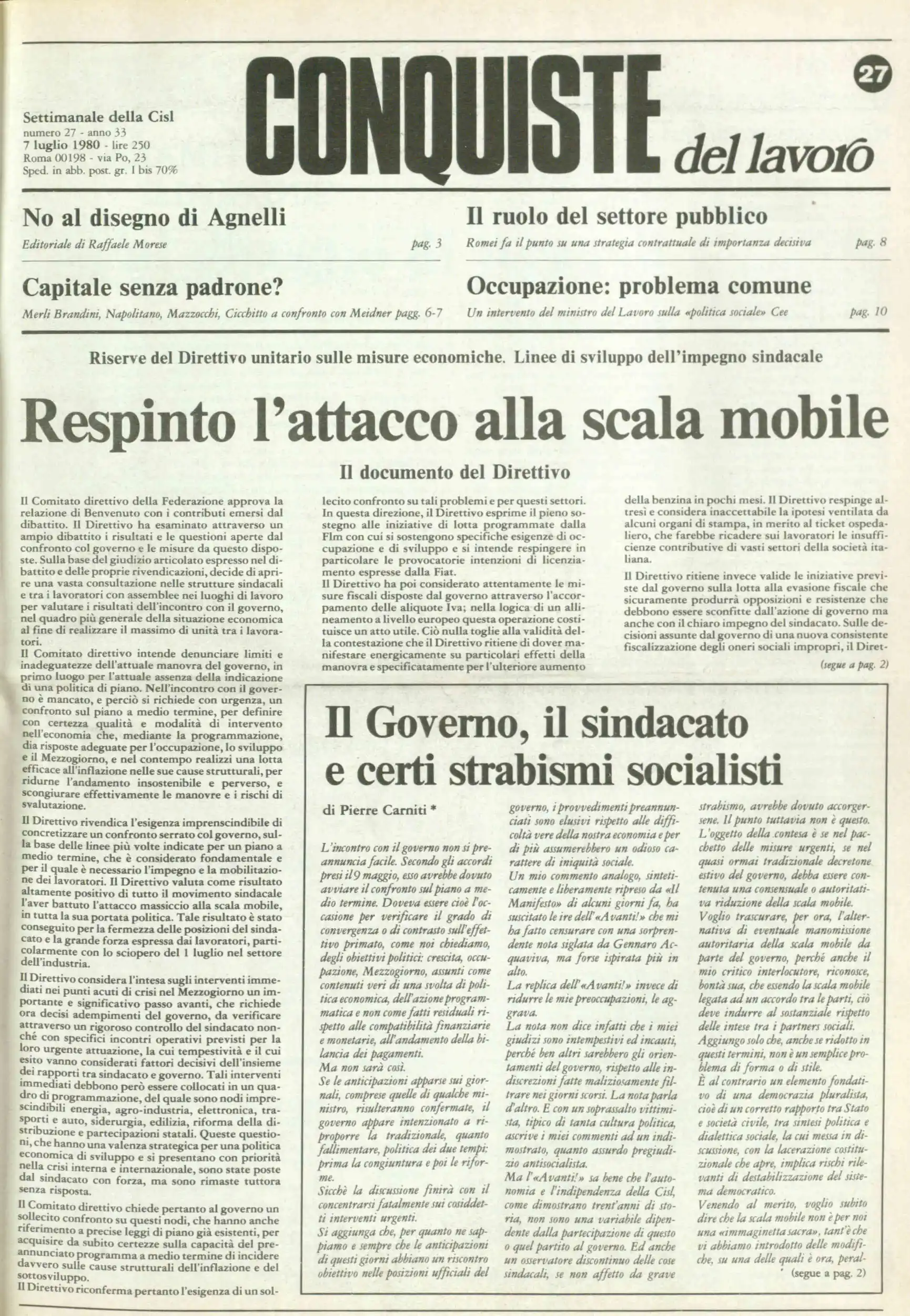 Conquiste del Lavoro del 07/07/1980 N. 27 Anno 33