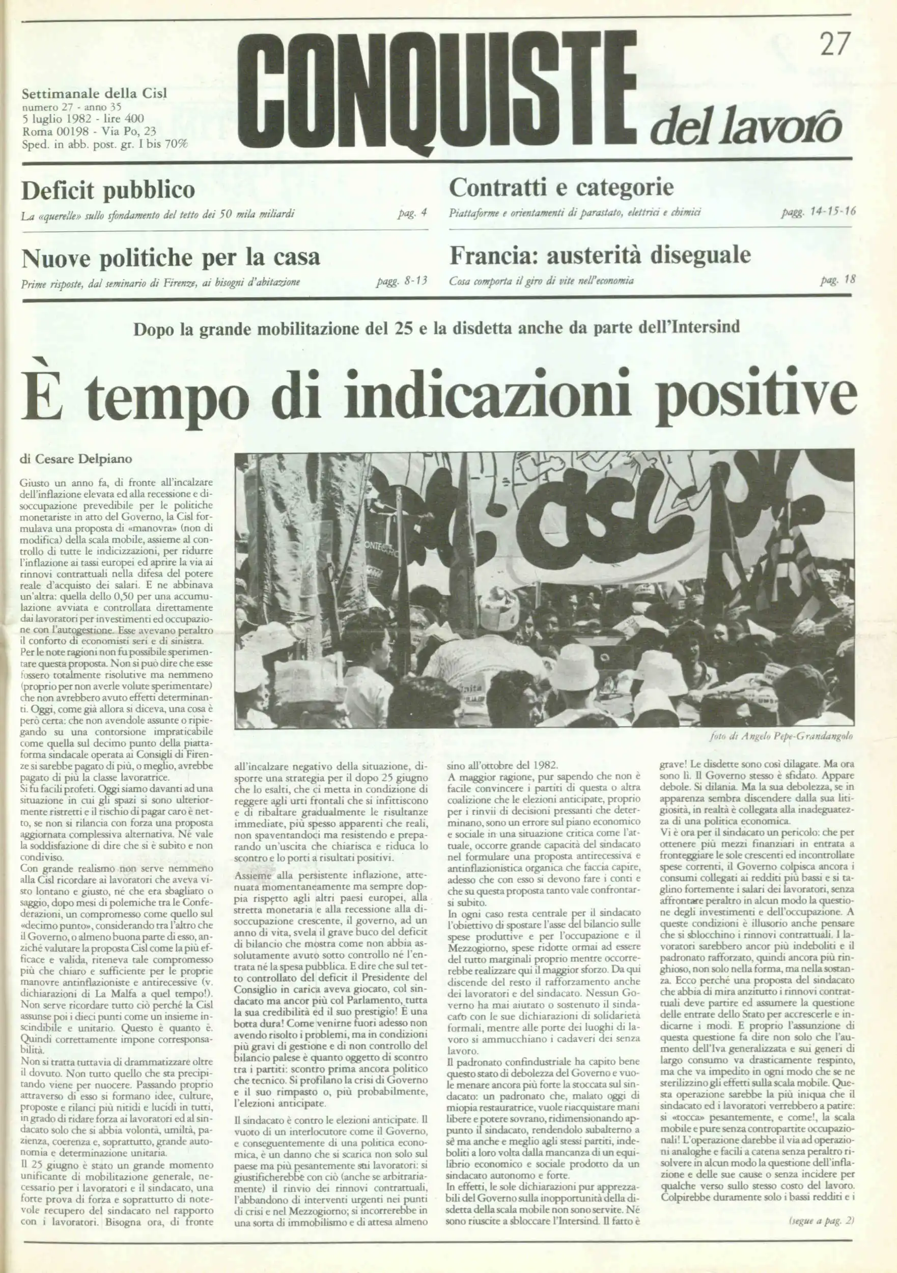 Conquiste del Lavoro del 05/07/1982 N. 27 Anno 35