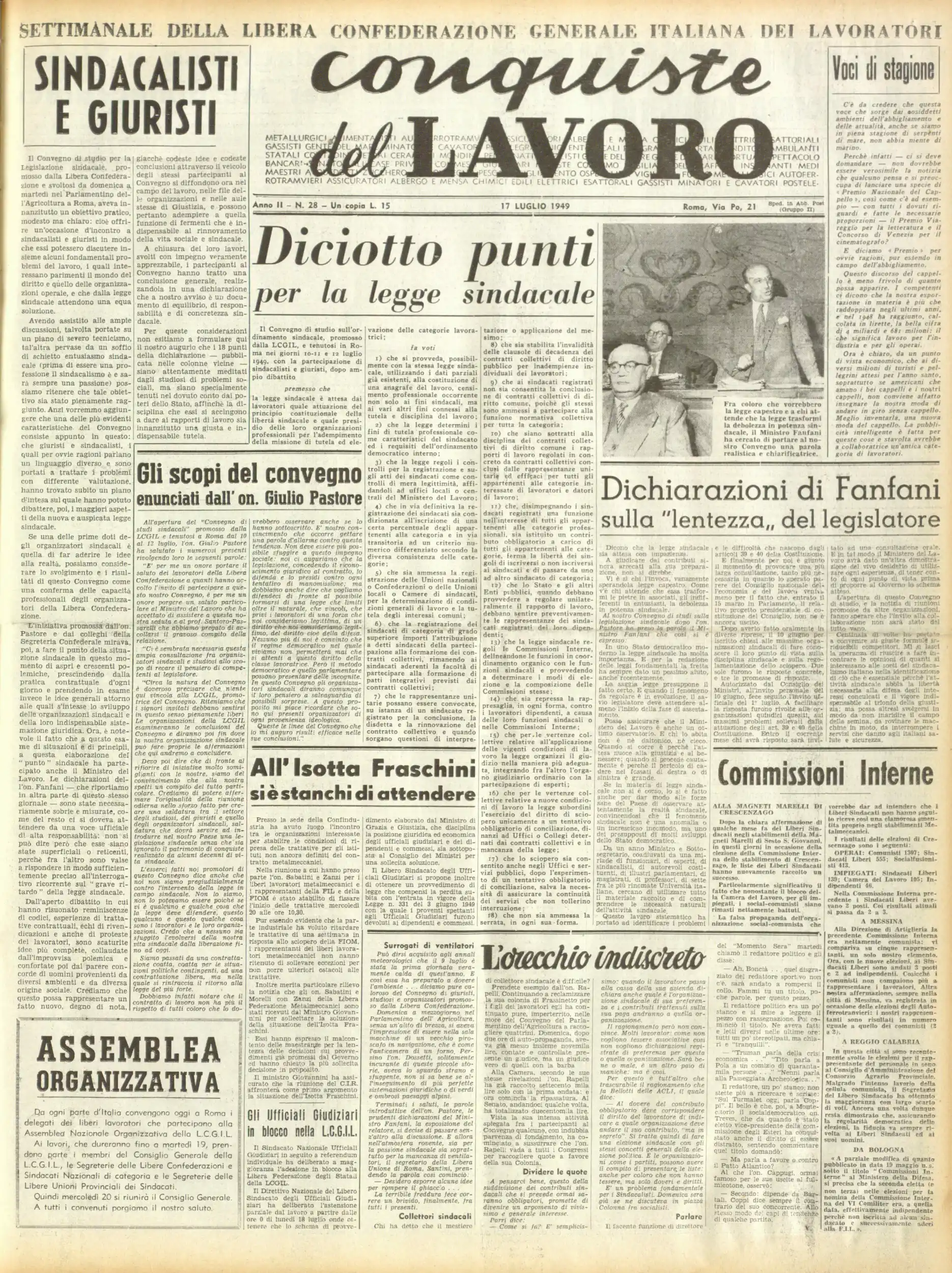 Conquiste del Lavoro del 17/07/1949 N. 28 Anno 2