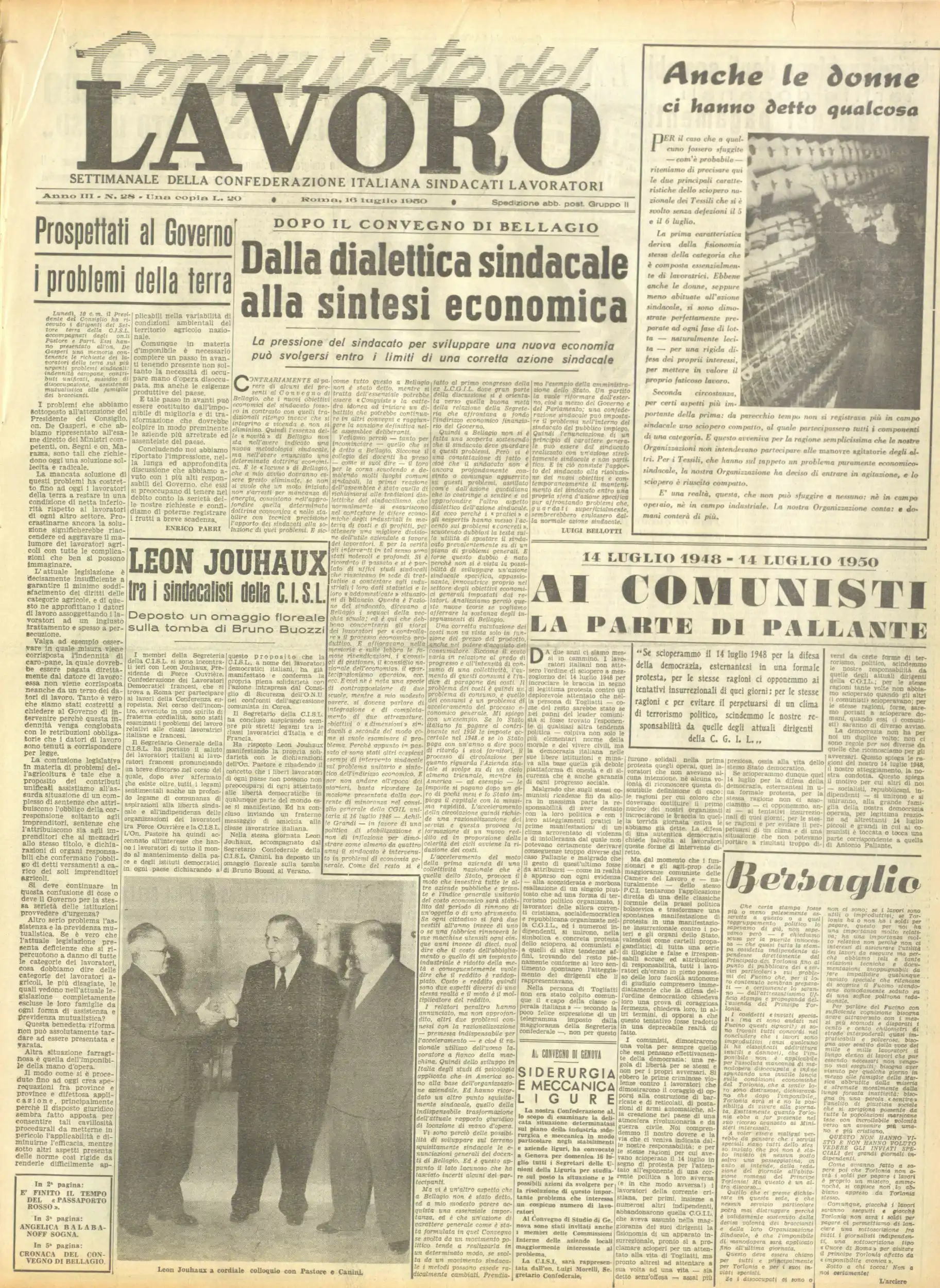 Conquiste del Lavoro del 16/07/1950 N. 28 Anno 3