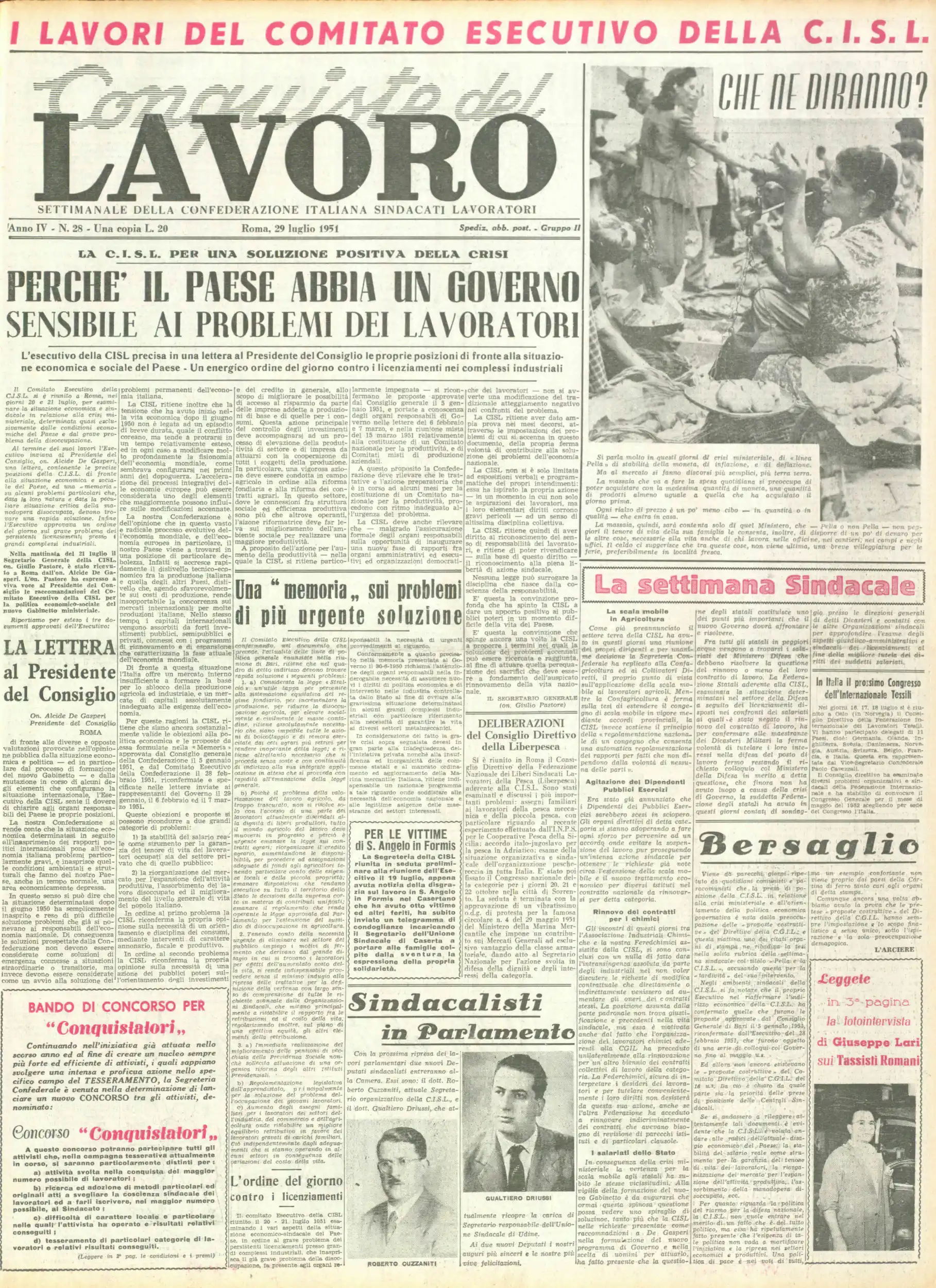 Conquiste del Lavoro del 22/07/1951 N. 28 Anno 4