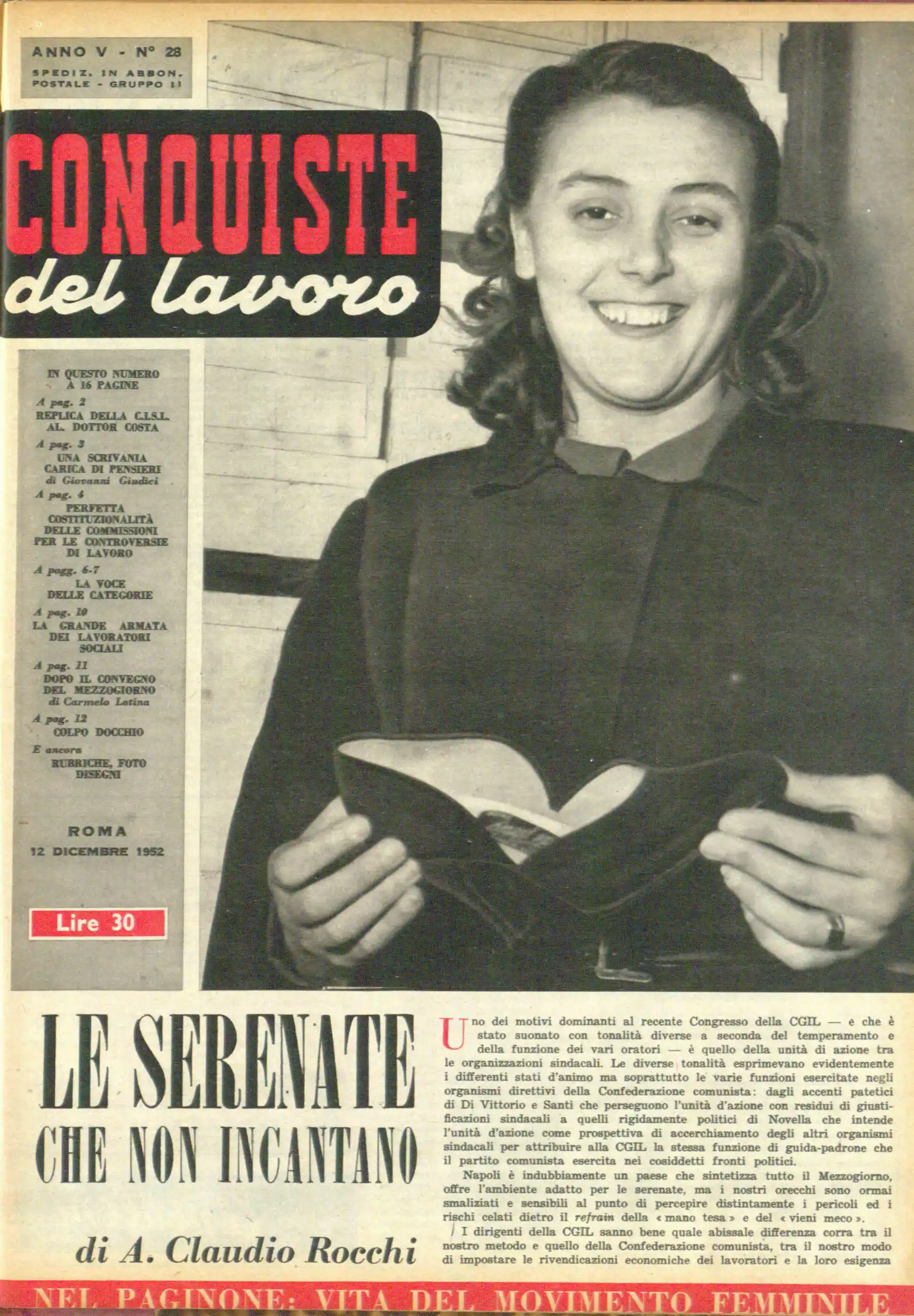 Conquiste del Lavoro del 12/12/1952 N. 28 Anno 5