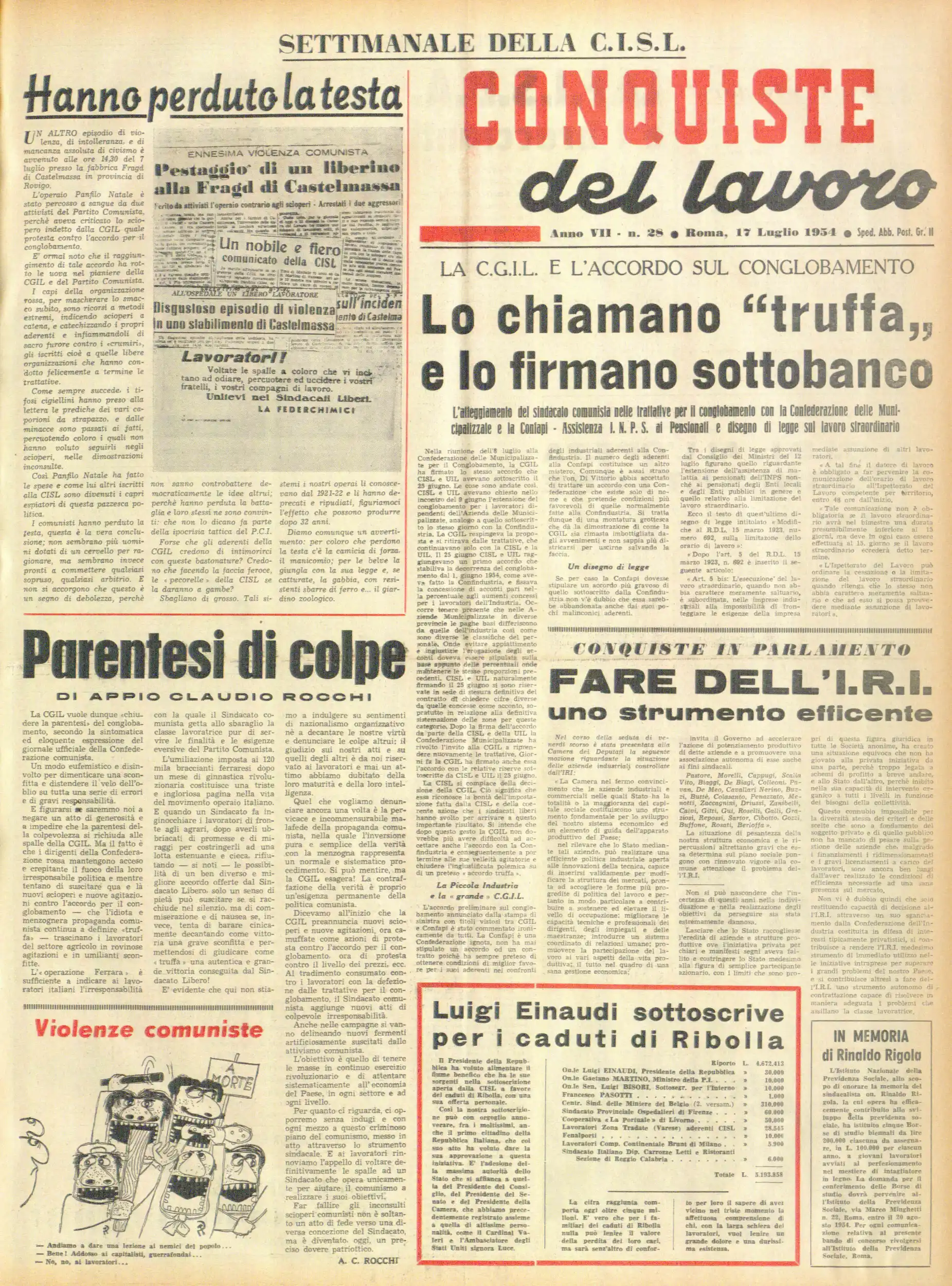 Conquiste del Lavoro del 17/07/1954 N. 28 Anno 7