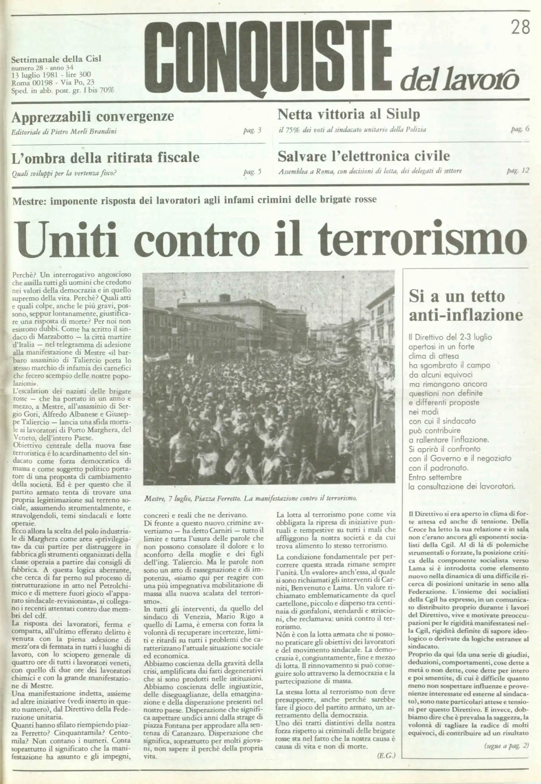 Conquiste del Lavoro del 13/07/1981 N. 28 Anno 34