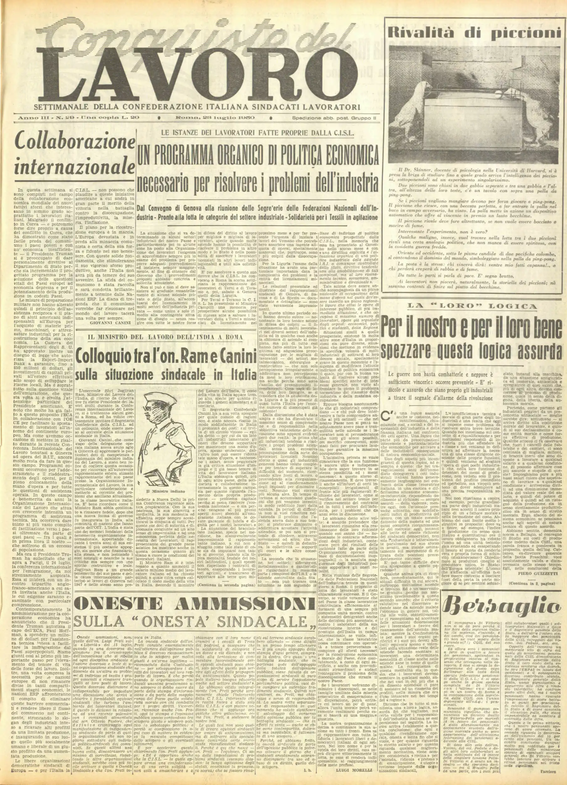 Conquiste del Lavoro del 28/07/1950 N. 29 Anno 3