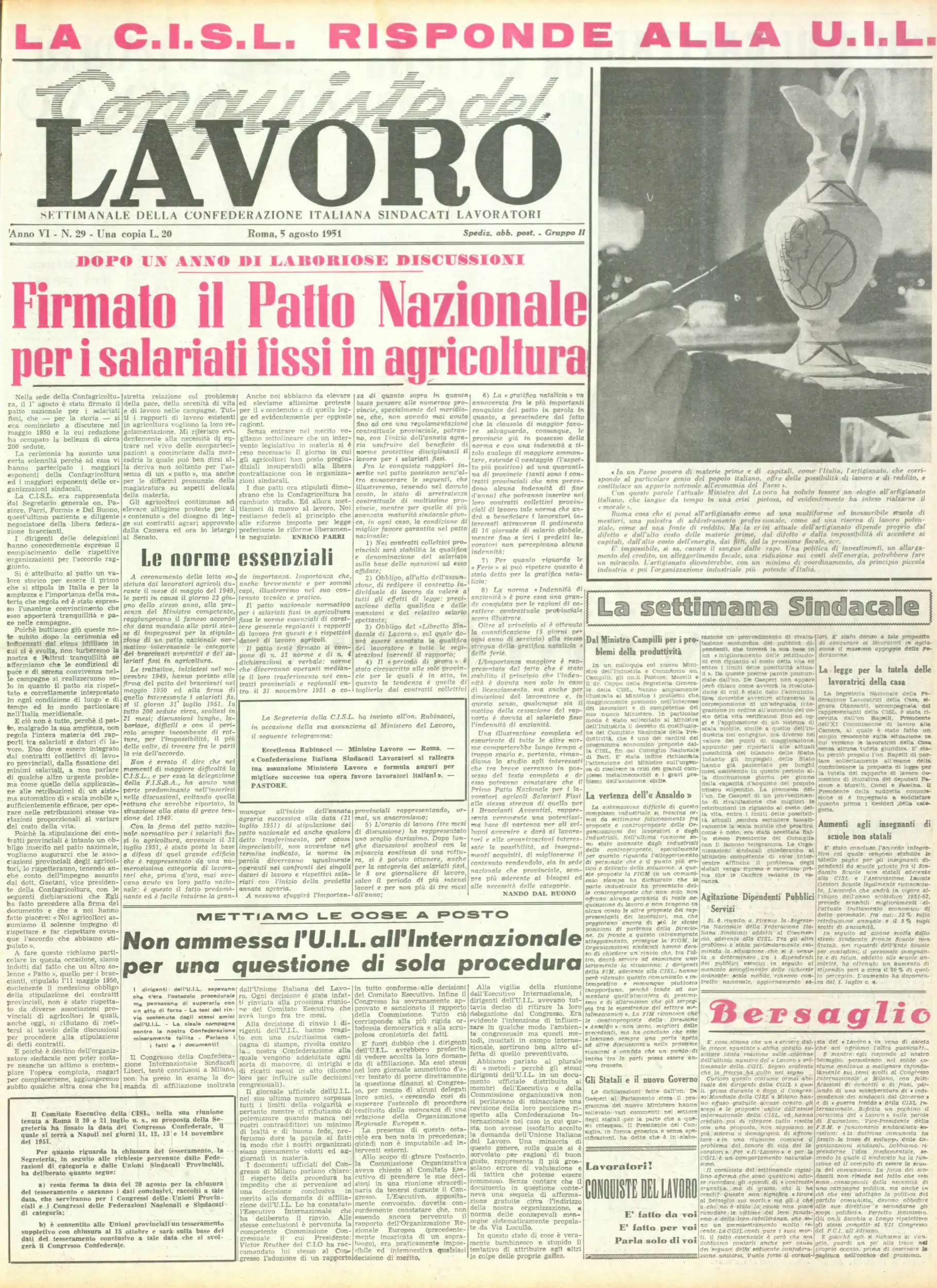 Conquiste del Lavoro del 05/08/1951 N. 29 Anno 4
