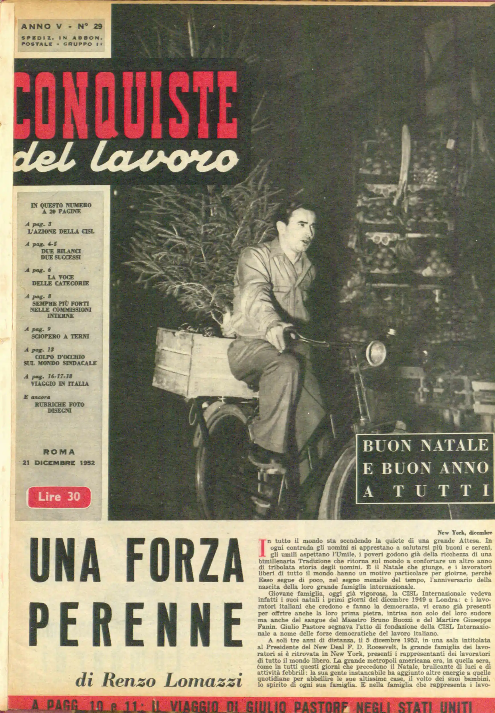Conquiste del Lavoro del 21/12/1952 N. 29 Anno 5