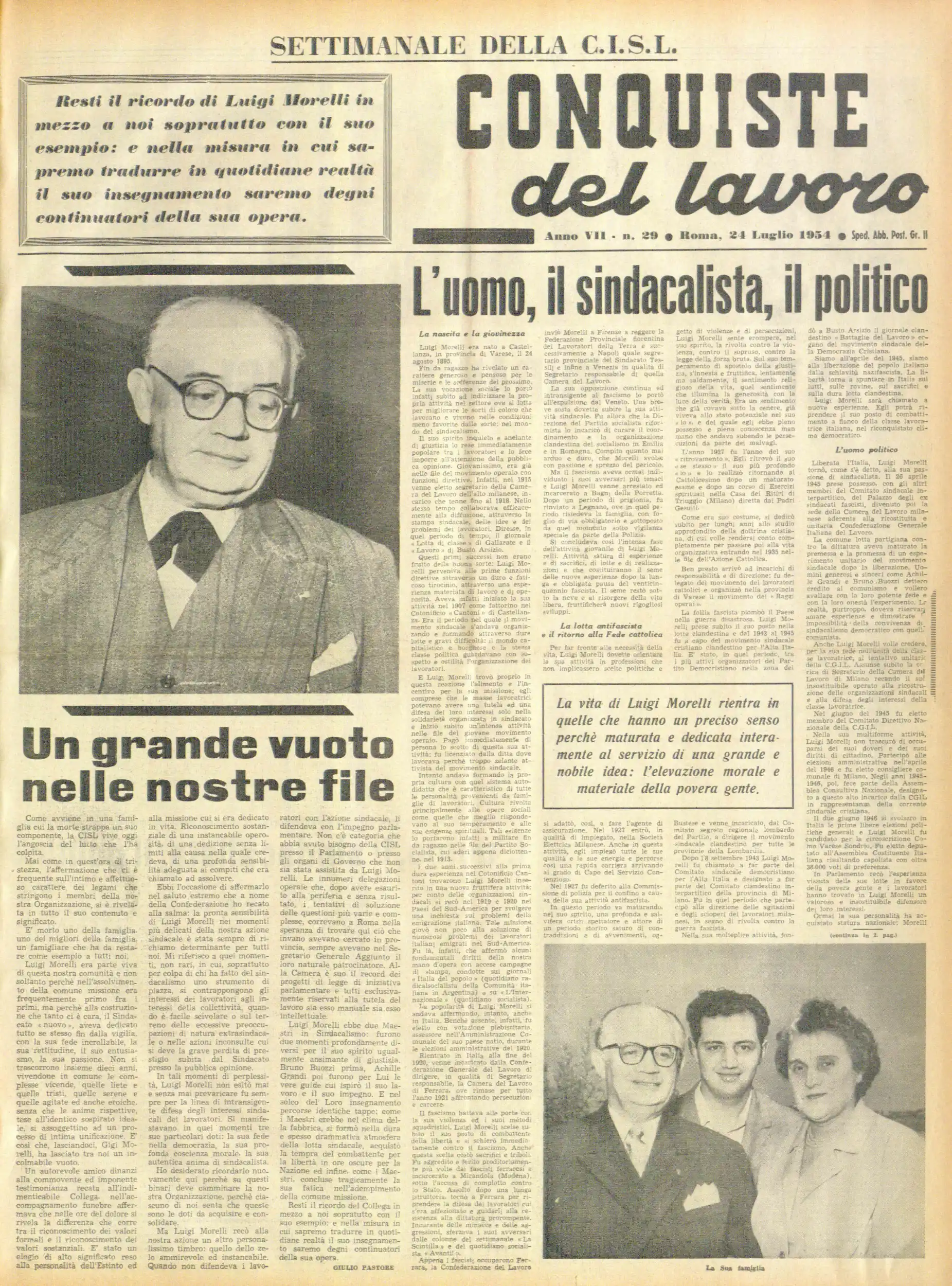 Conquiste del Lavoro del 24/07/1954 N. 29 Anno 7