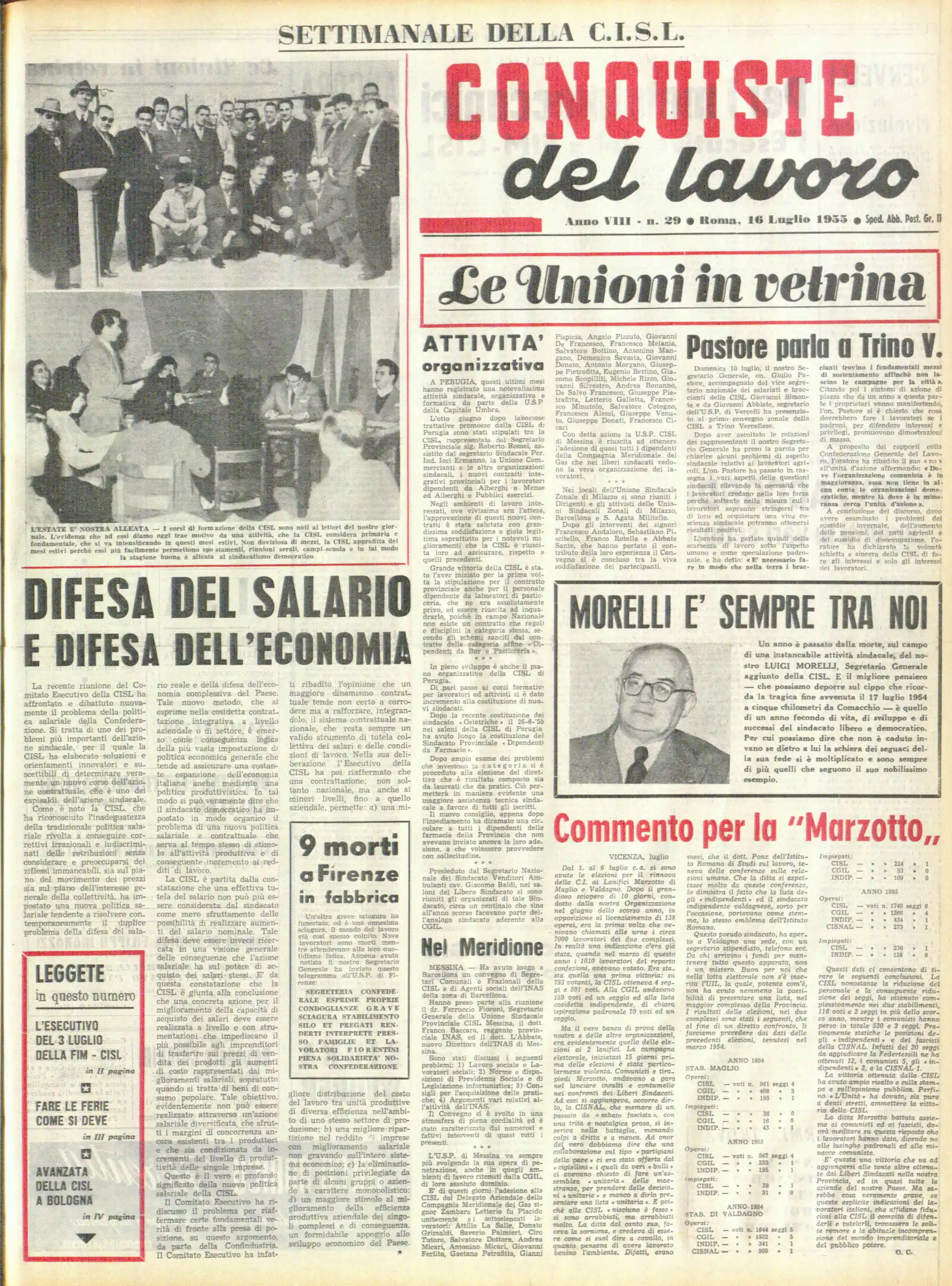 Conquiste del Lavoro del 16/07/1955 N. 29 Anno 8