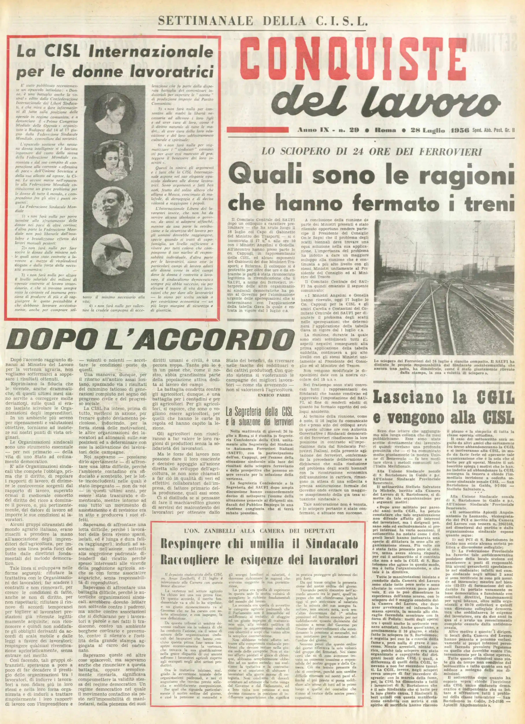 Conquiste del Lavoro del 28/07/1956 N. 29 Anno 9
