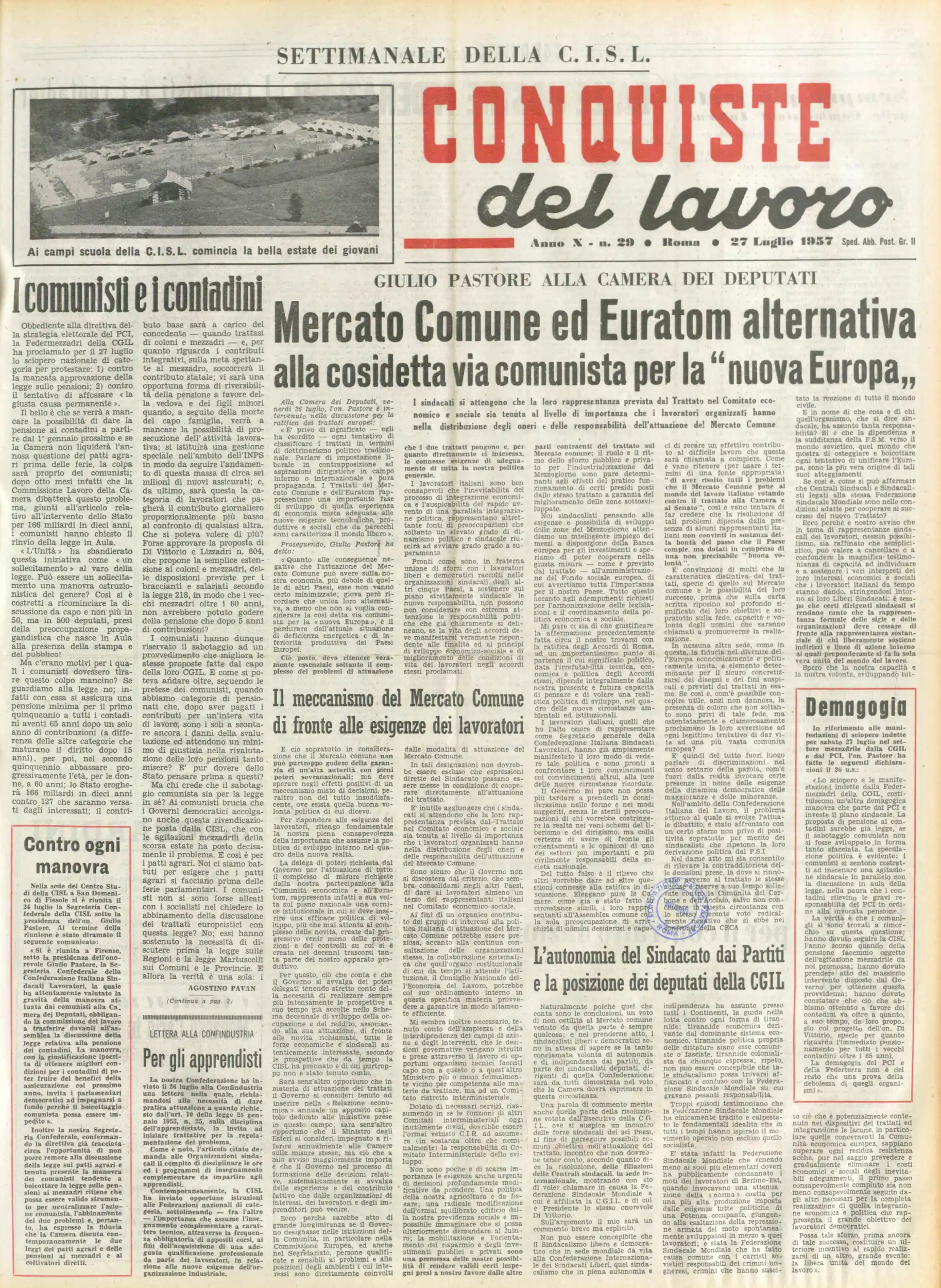 Conquiste del Lavoro del 27/07/1957 N. 29 Anno 10