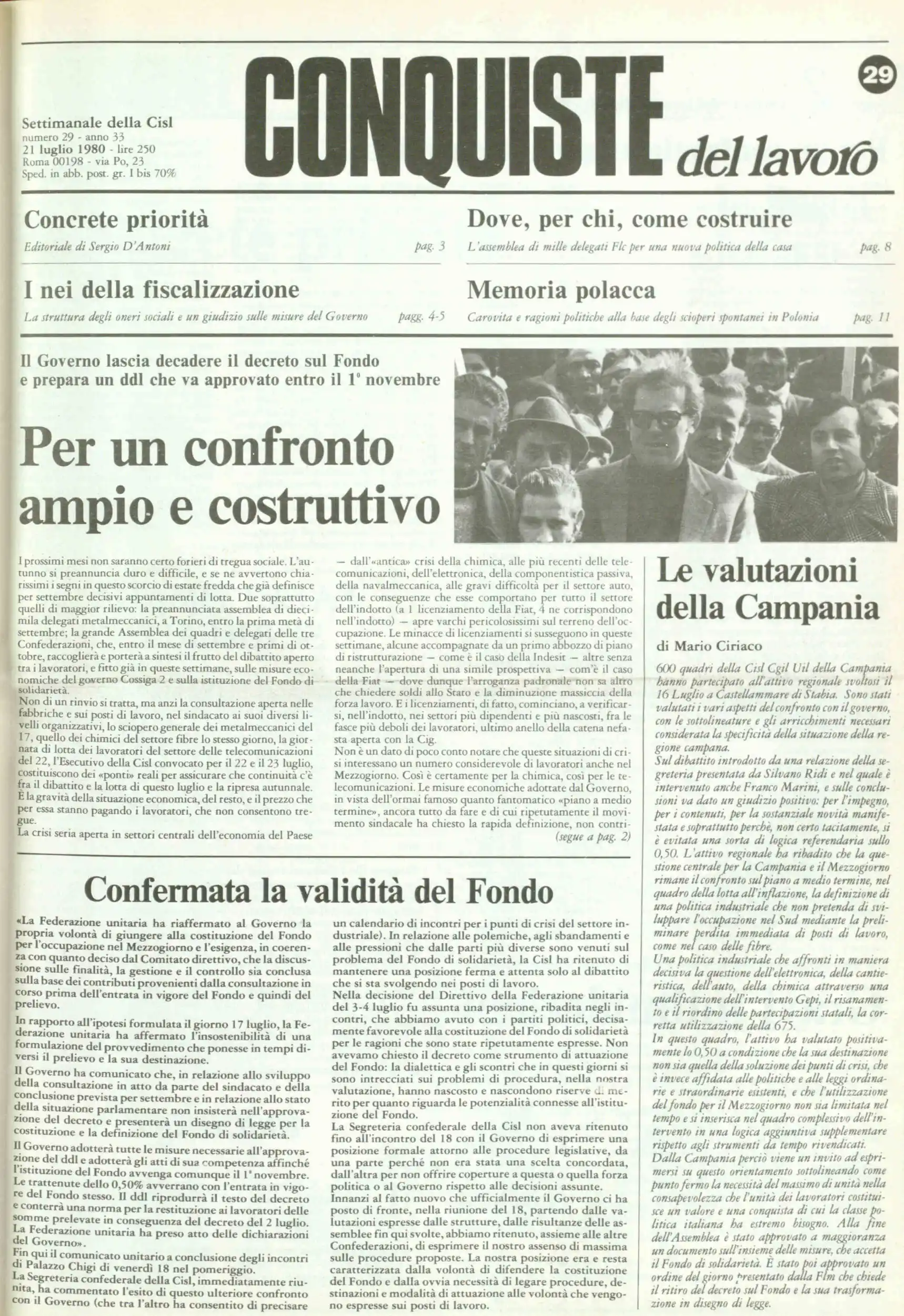 Conquiste del Lavoro del 21/07/1980 N. 29 Anno 33