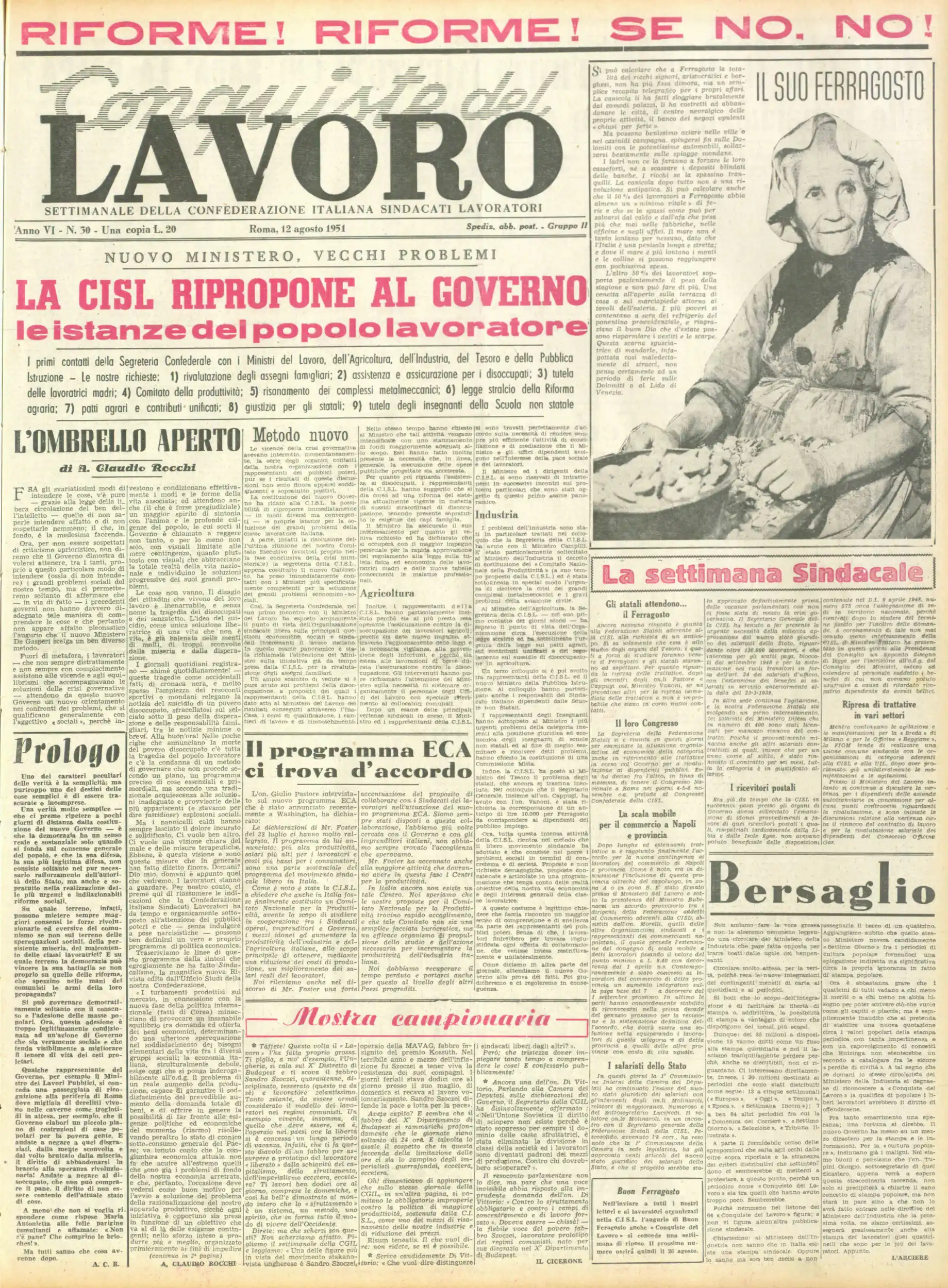 Conquiste del Lavoro del 12/08/1951 N. 30 Anno 4