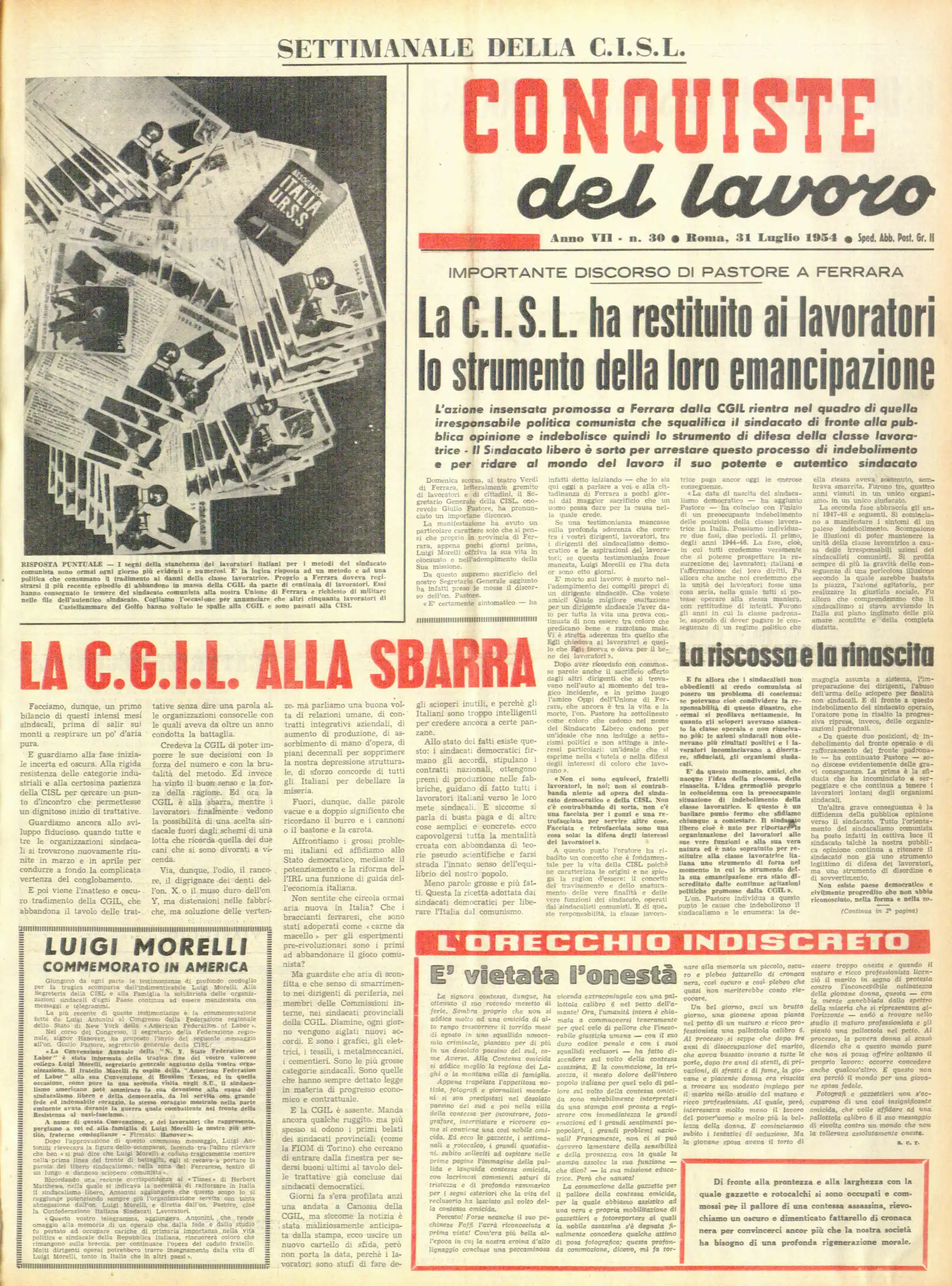 Conquiste del Lavoro del 31/07/1954 N. 30 Anno 7